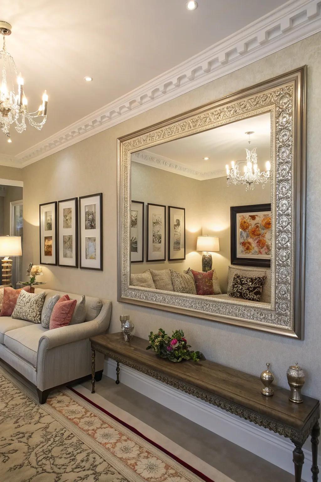Art and mirrors enhance ambiance and add a personalized touch.