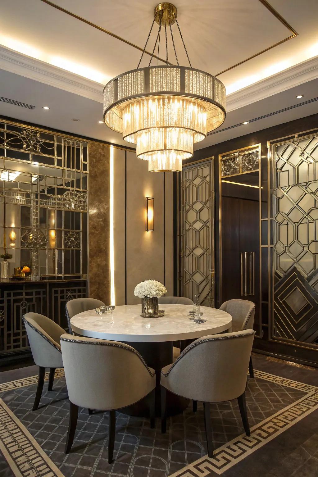 Bring vintage flair to your dining room with an Art Deco chandelier.