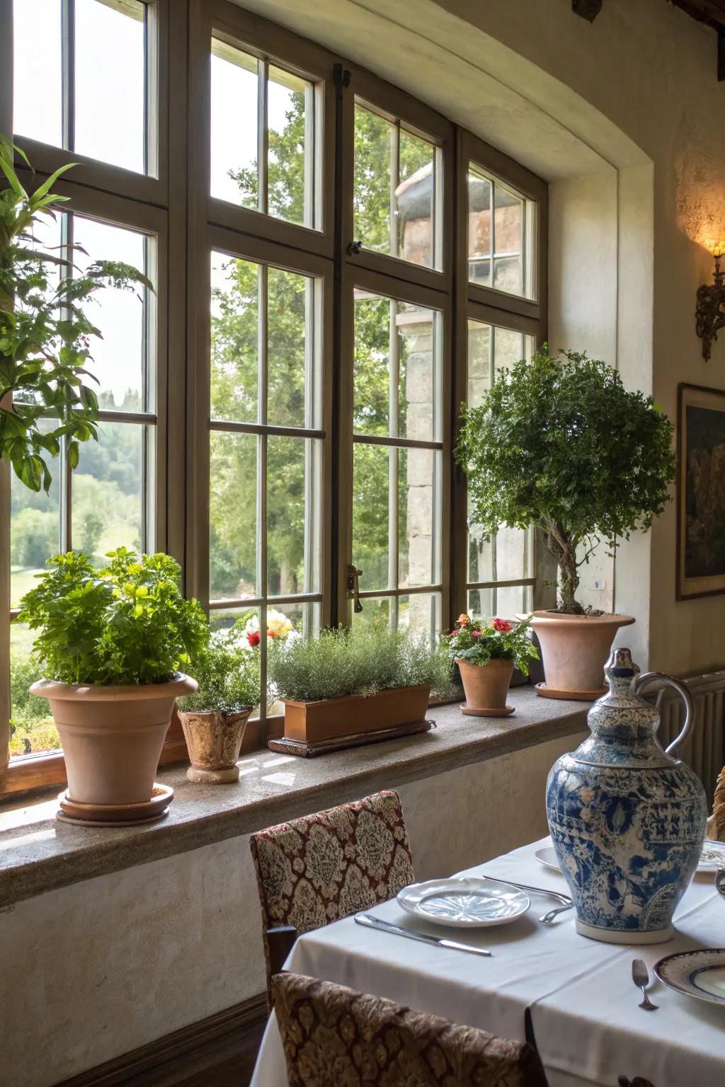 Introduce green accents to enliven your dining space.