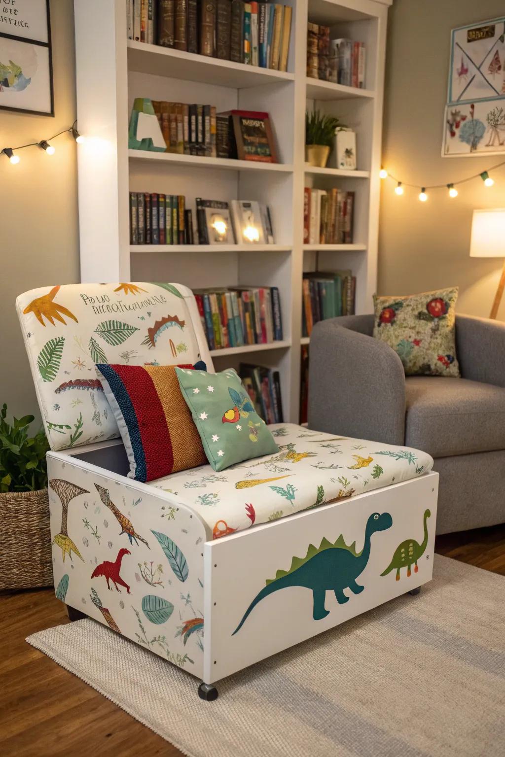 A storage seat that injects appeal and function into reading sessions.