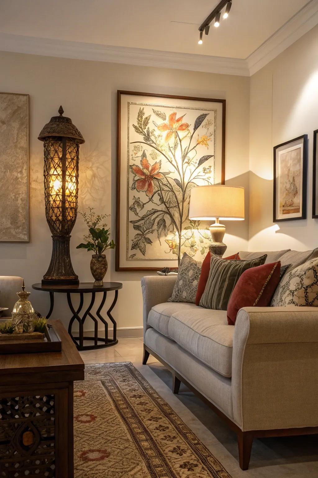 Strategic lighting turning ordinary décor into an extraordinary focal point.