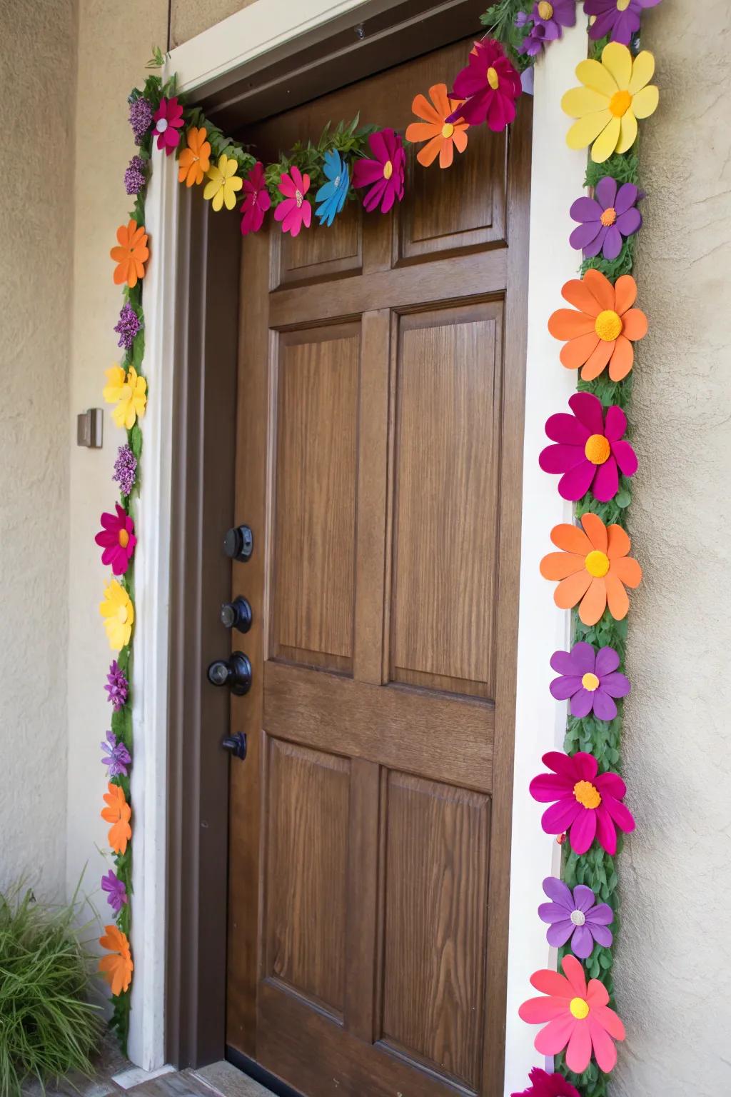 Felt flower garlands add a whimsical charm to any door.
