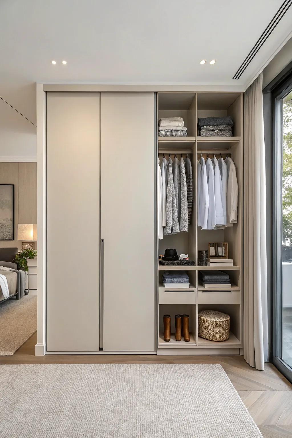 A minimalist double closet design radiates sophistication and peace.