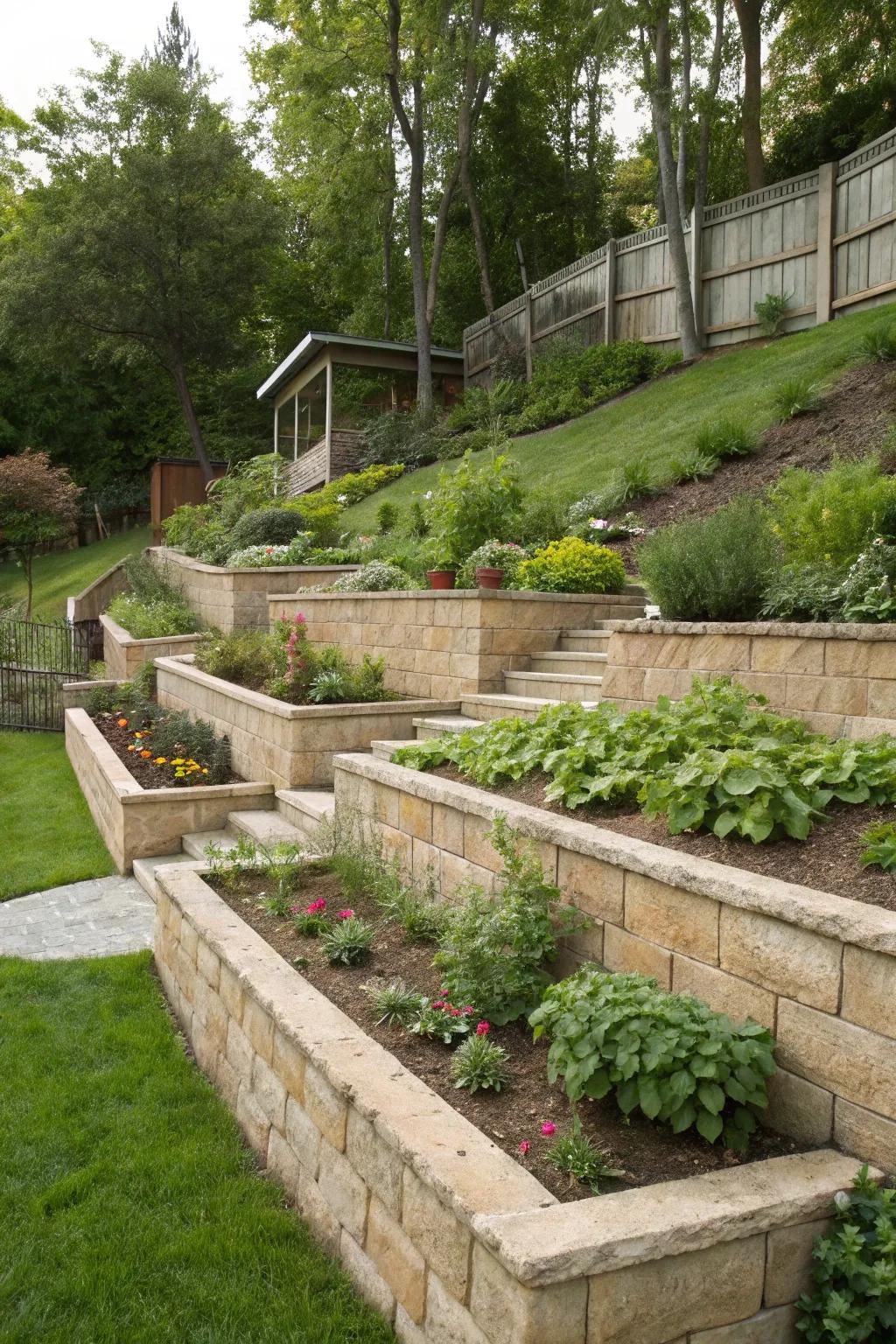 Retaining berms assist in managing slopes while contributing functional flat surfaces.