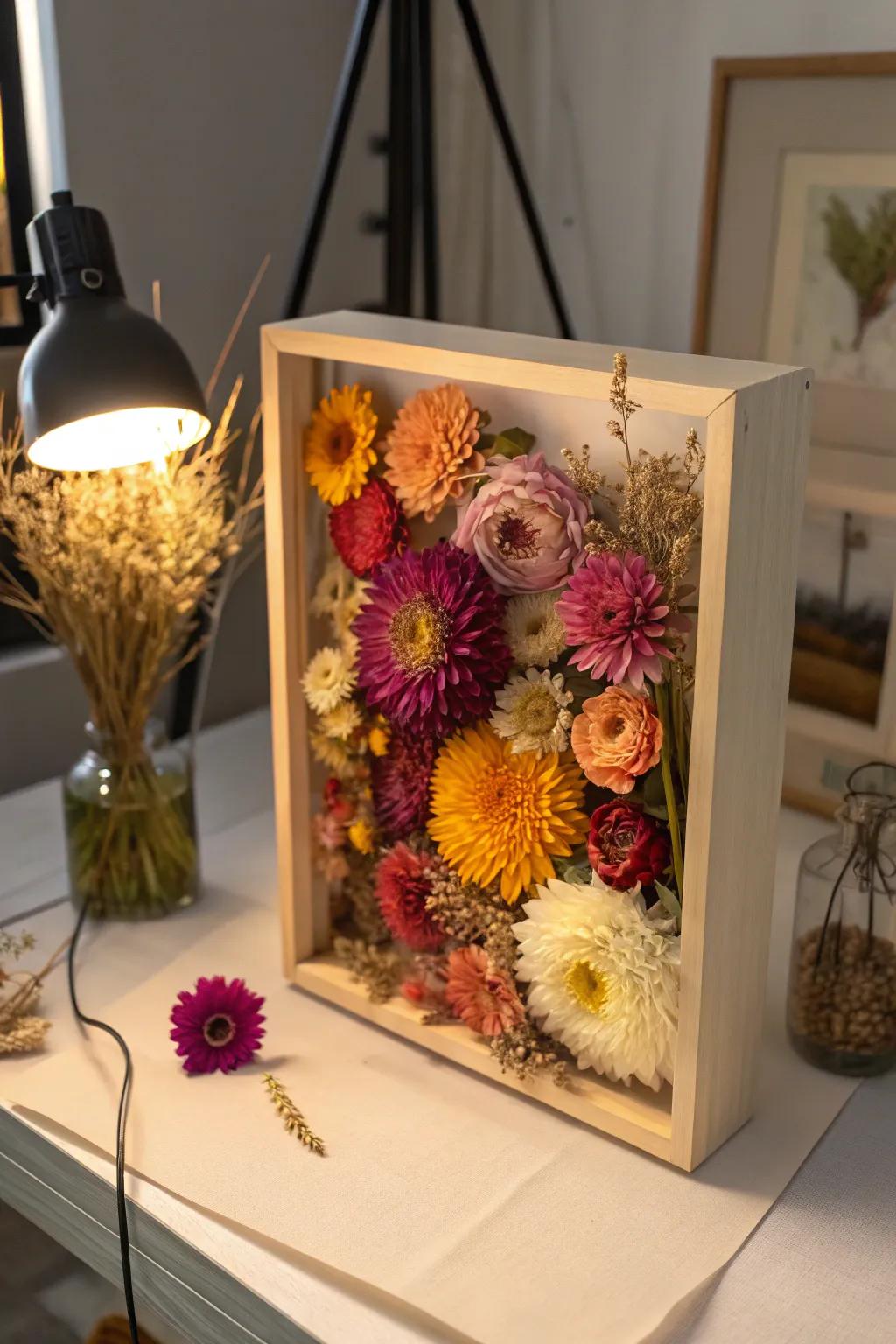 Infuse your abode with nature's colors through a colorful arrangement of dried flowers.