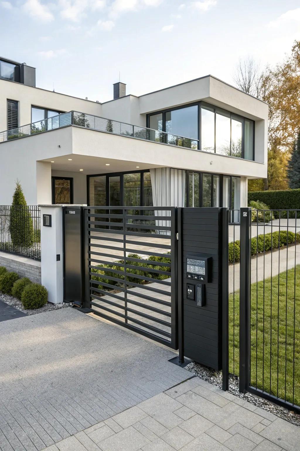 A mechanized gate that combines modern technology with style.