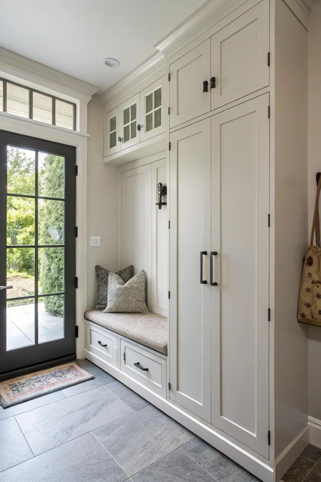 Built-in cabinets let you hide things away neatly.