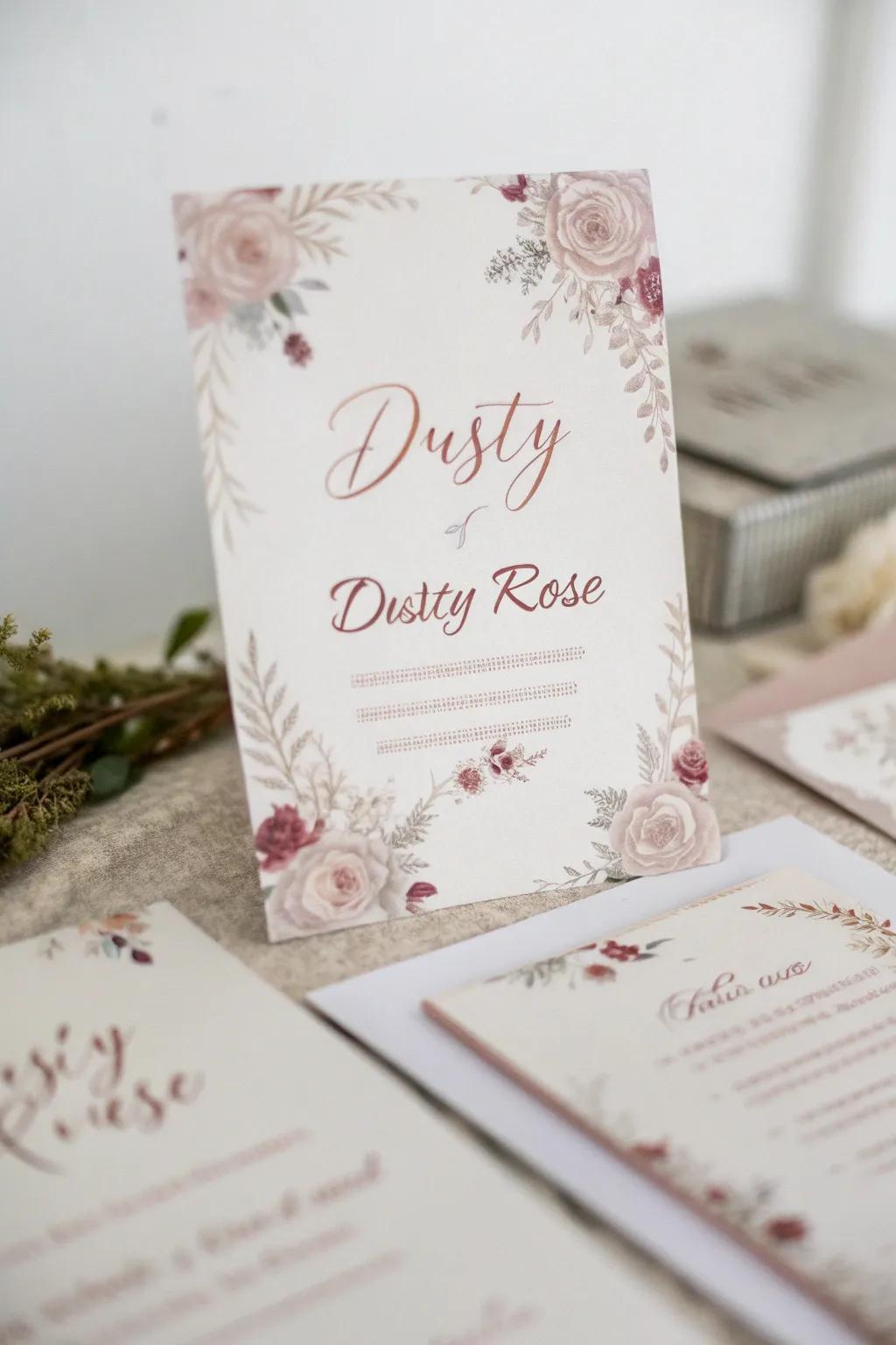 Elegant wedding paper goods with soft blush accents.
