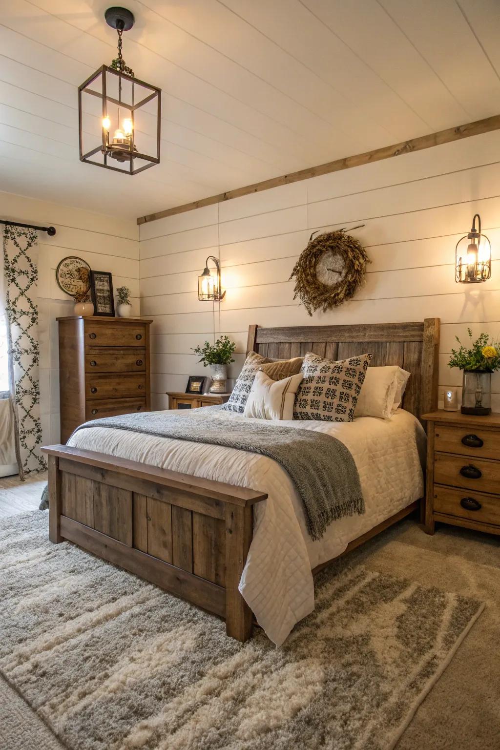 Overlapping plank walls bring a hint of countryside charm to your home.