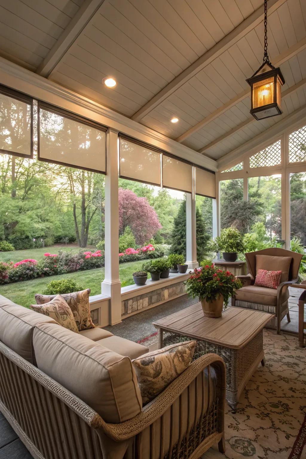 Relish your porch all year with rolling mesh.