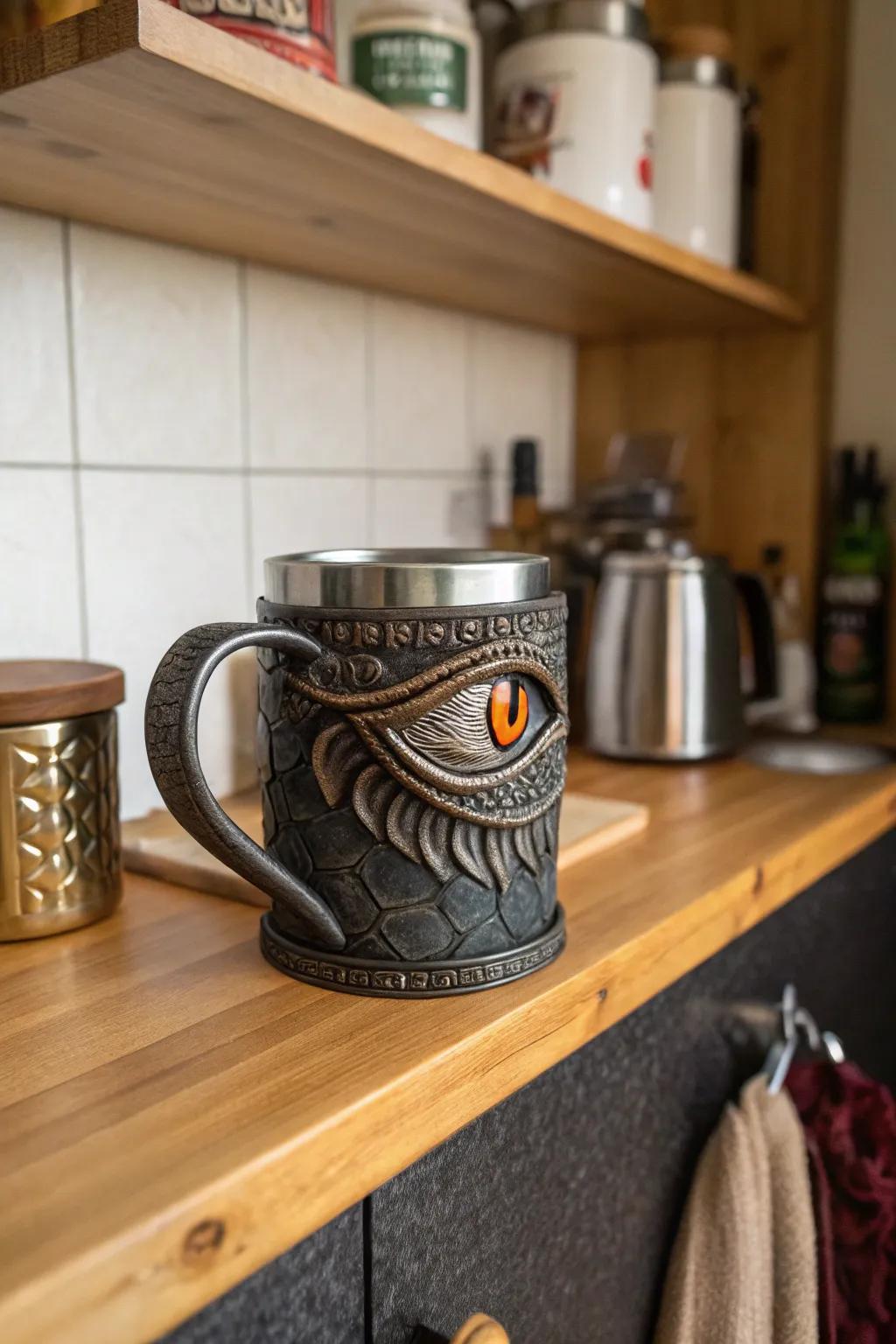 A fantasy-themed facial mug that transforms your morning coffee into an adventure.