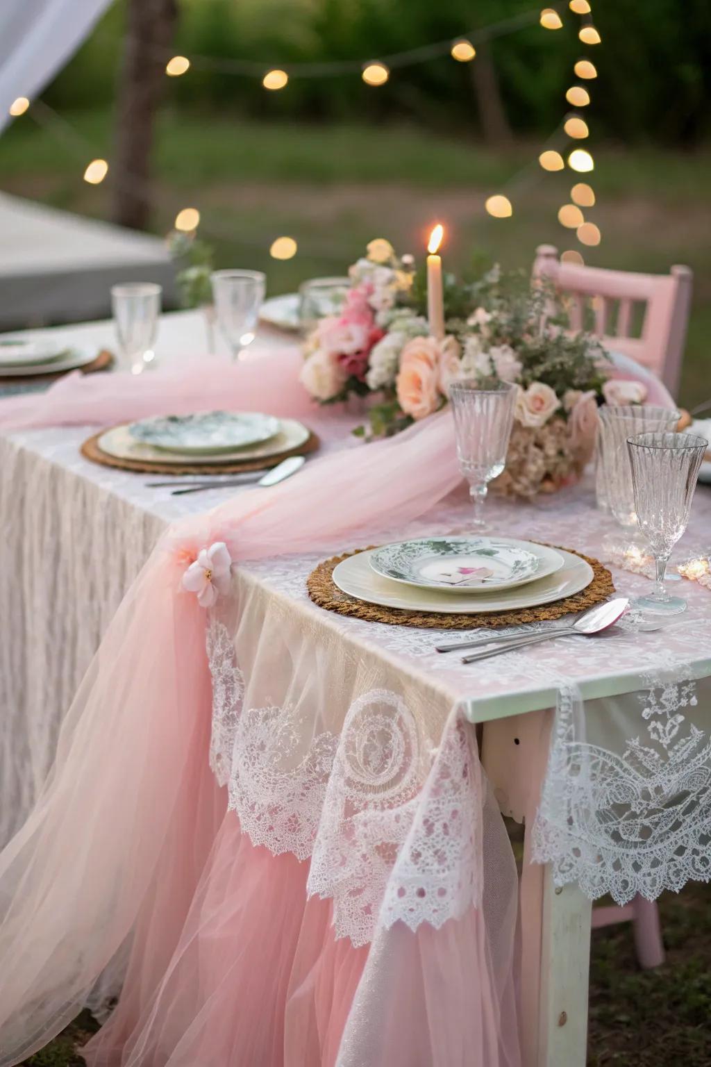 Net and weave add a delicate touch to the celebration decor.