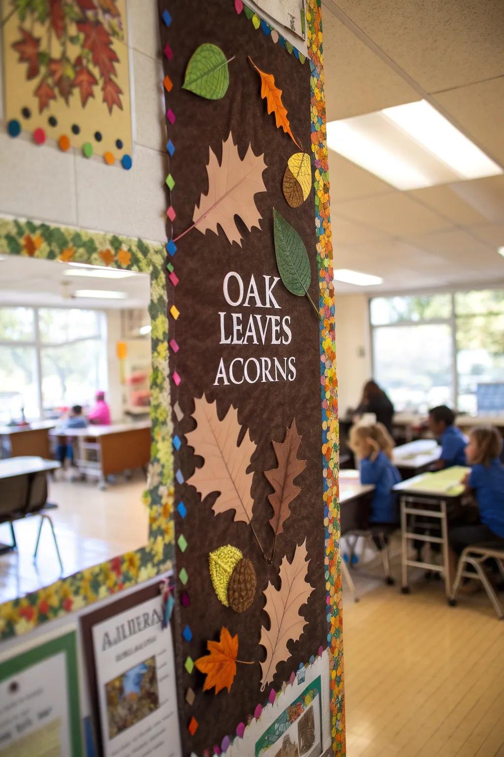 Inspirational quotes about development, framed by oak leaves and acorns.
