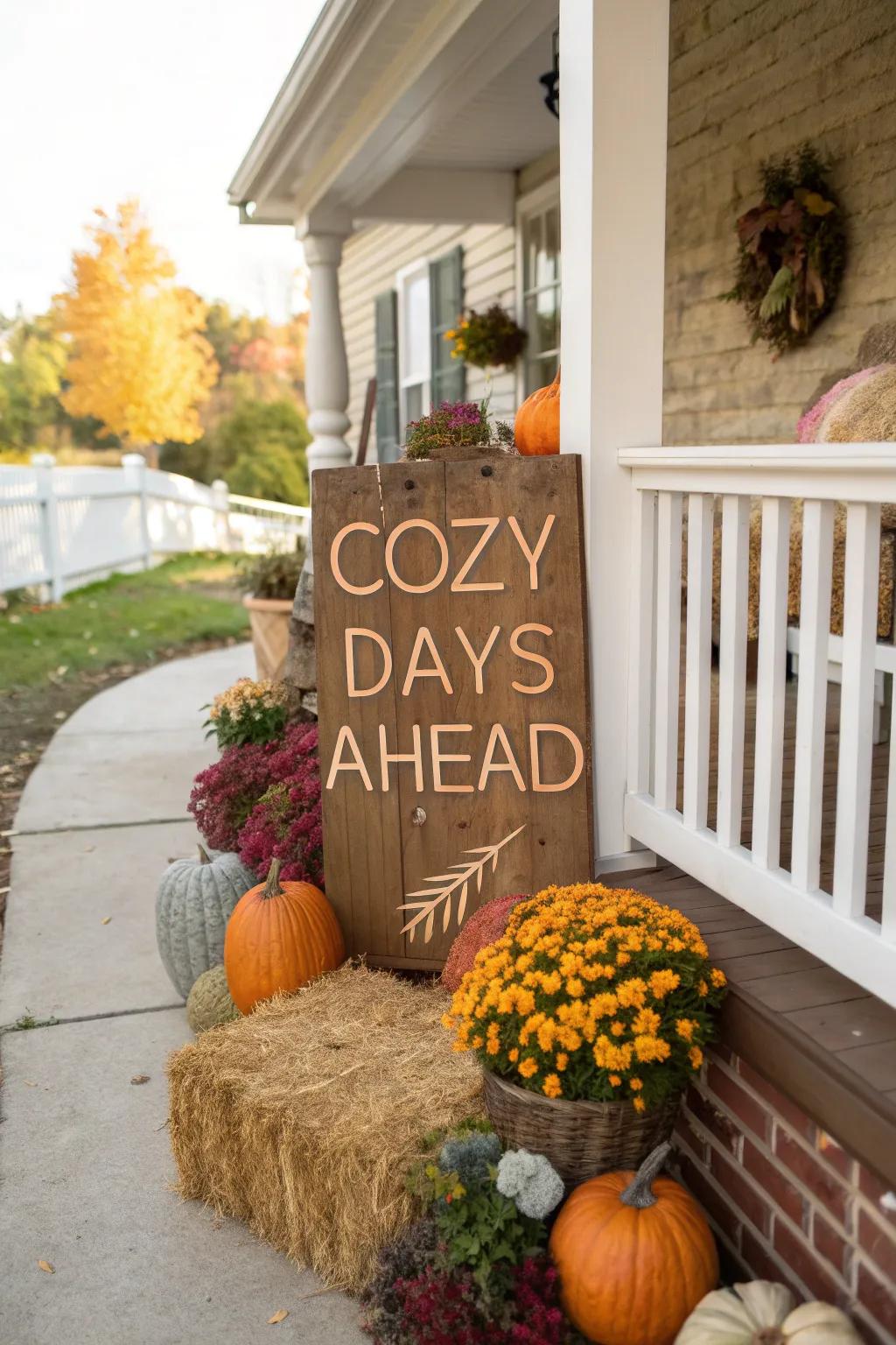 A delightful fall-inspired board warmly greets guests.