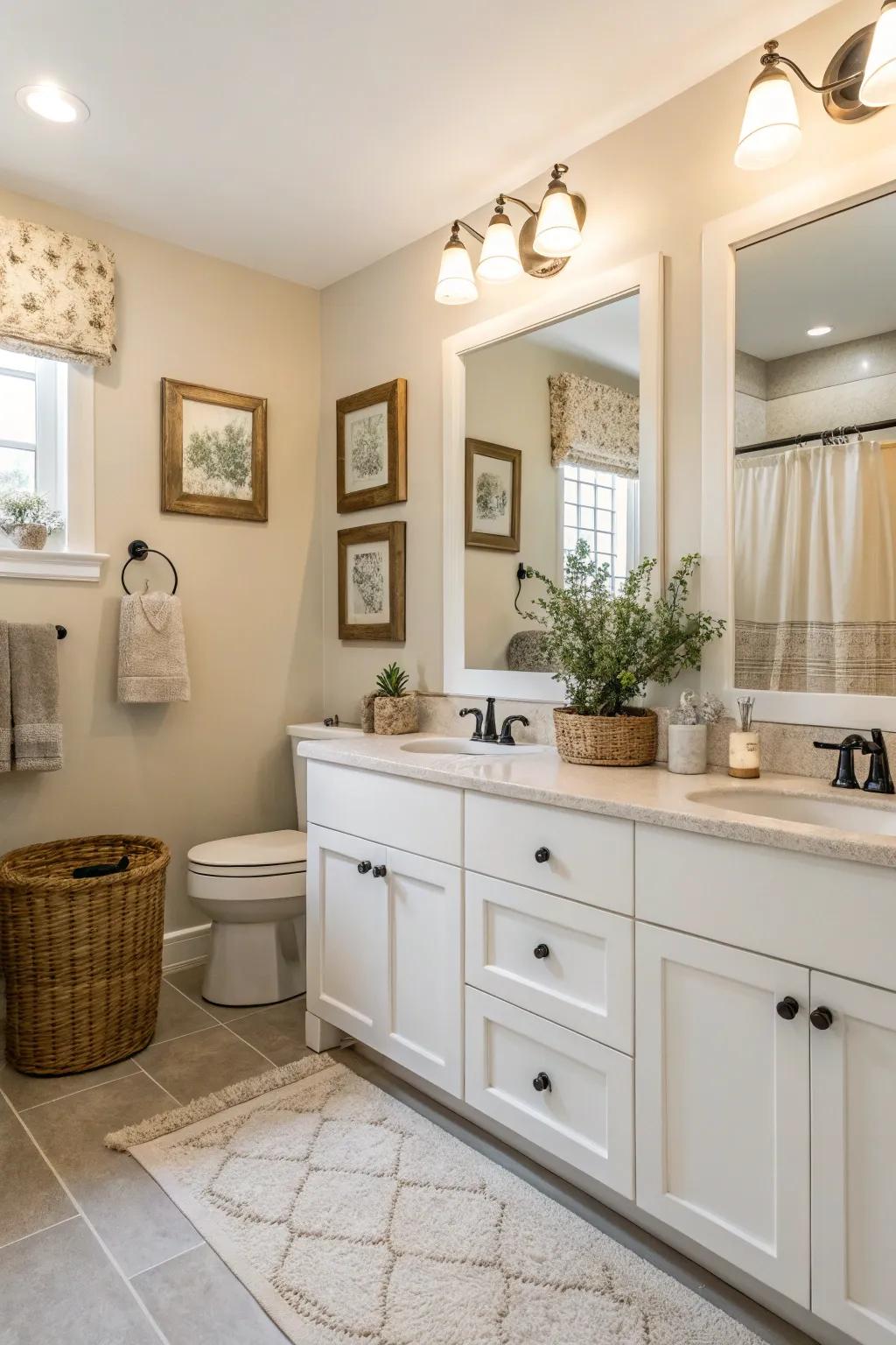 A bright and airy family bathroom that exudes warmth.