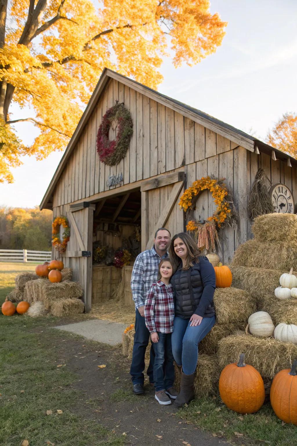 A rustic barn presents a scenic and ageless setting for family portraits.