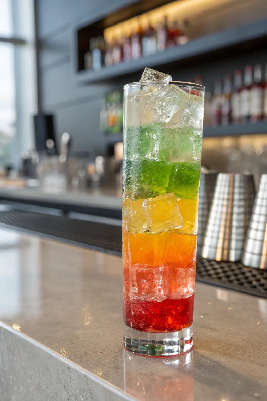 Tiered ice cubes for an arresting visual spectacle.