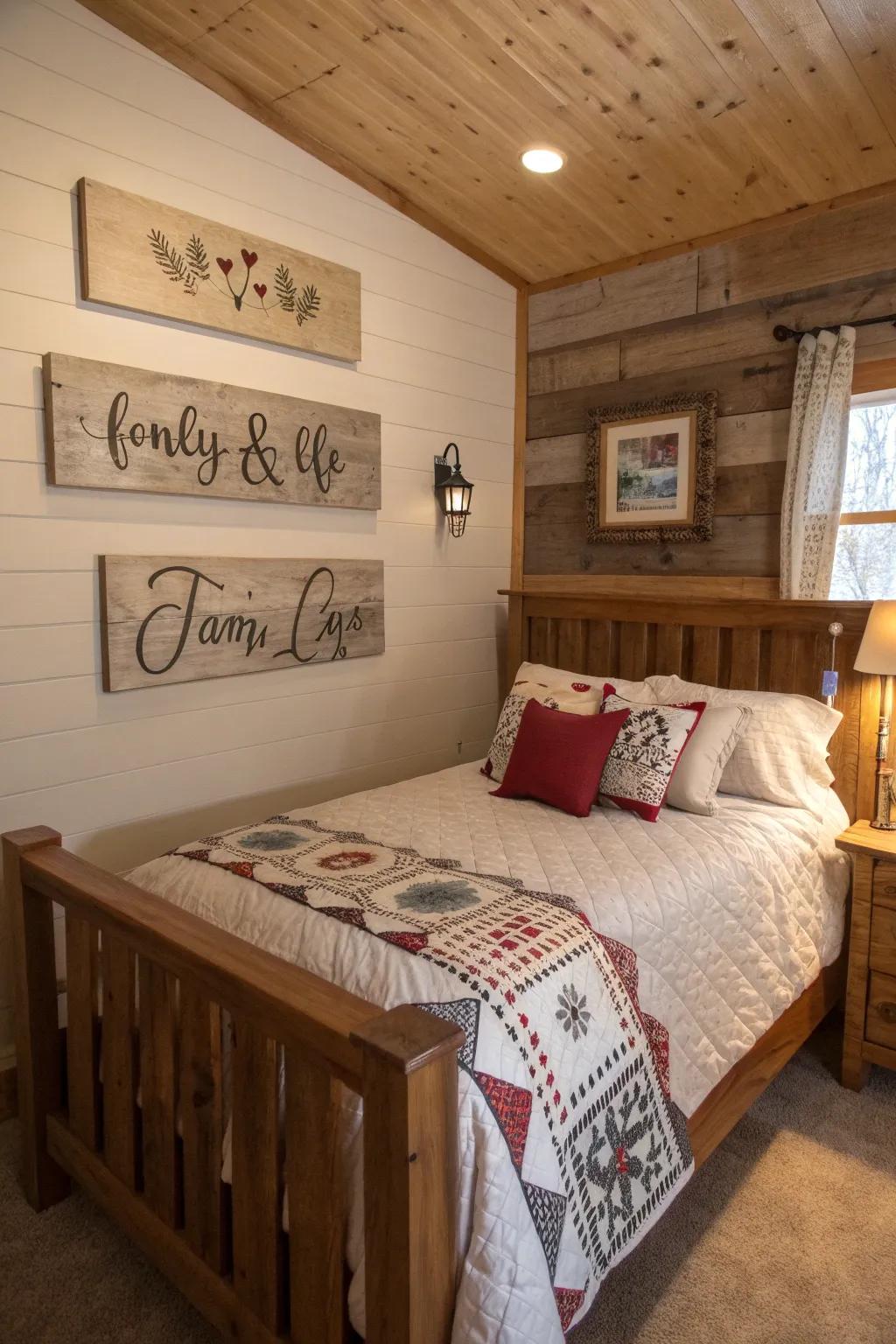 Homespun signs infuse personal charm.