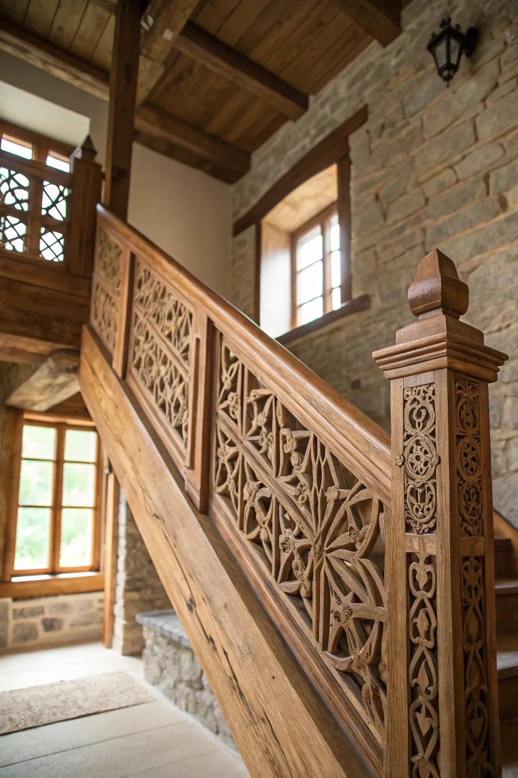 Geometric motifs append a contemporary nuance to rustic allure.