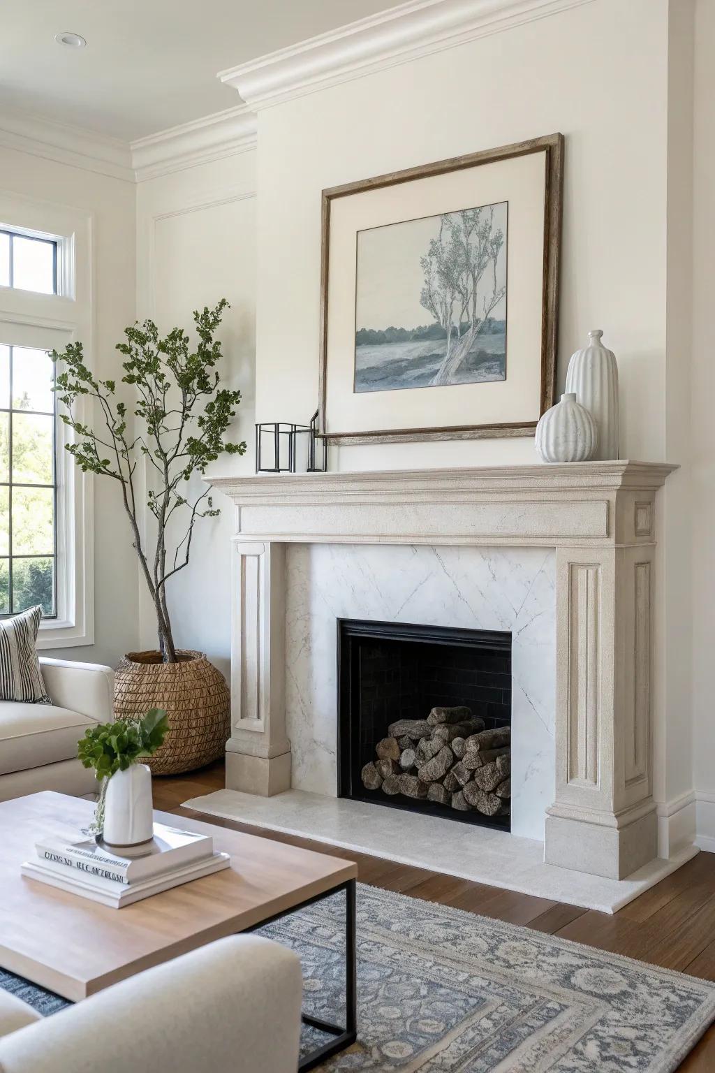 A simple imitation fireplace mantel exuding understated elegance.