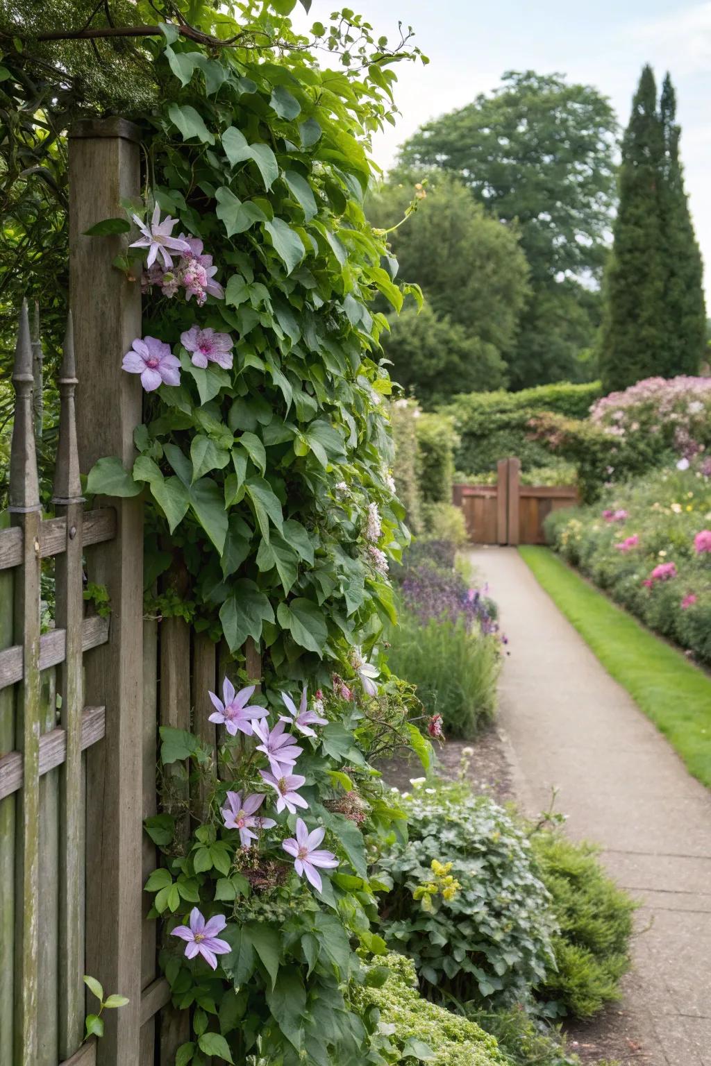 Ascending flora transforms your fence into a vertical garden.