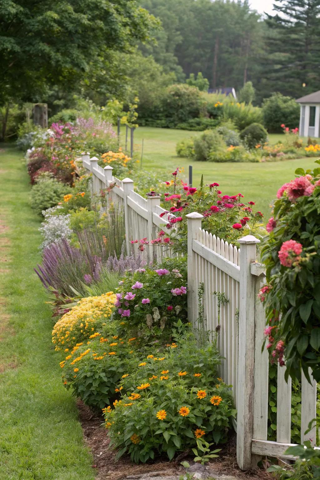 A varied border incorporates depth and color to your fence perimeter.