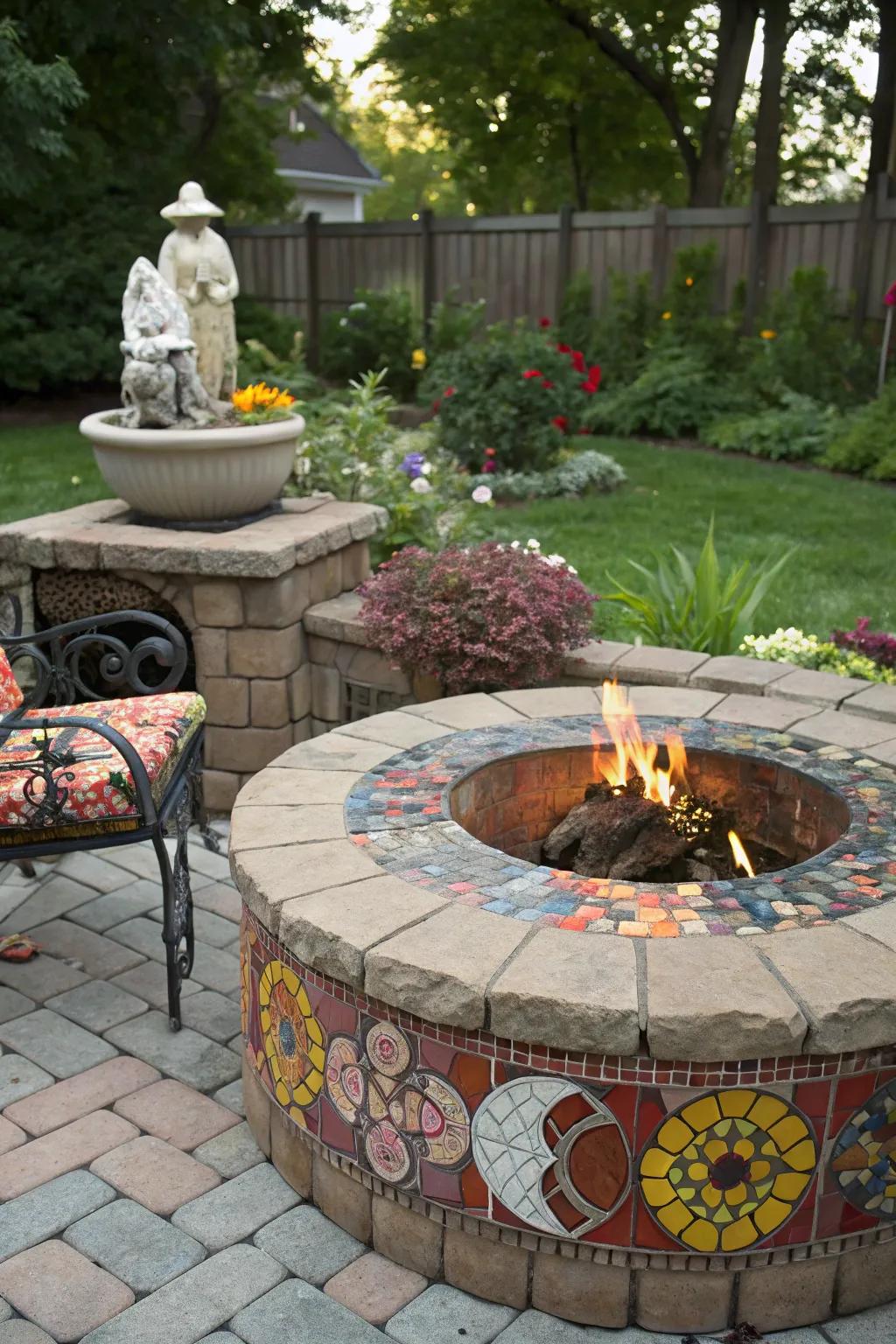 Decorative tiles turn your fire pit into a piece of art.