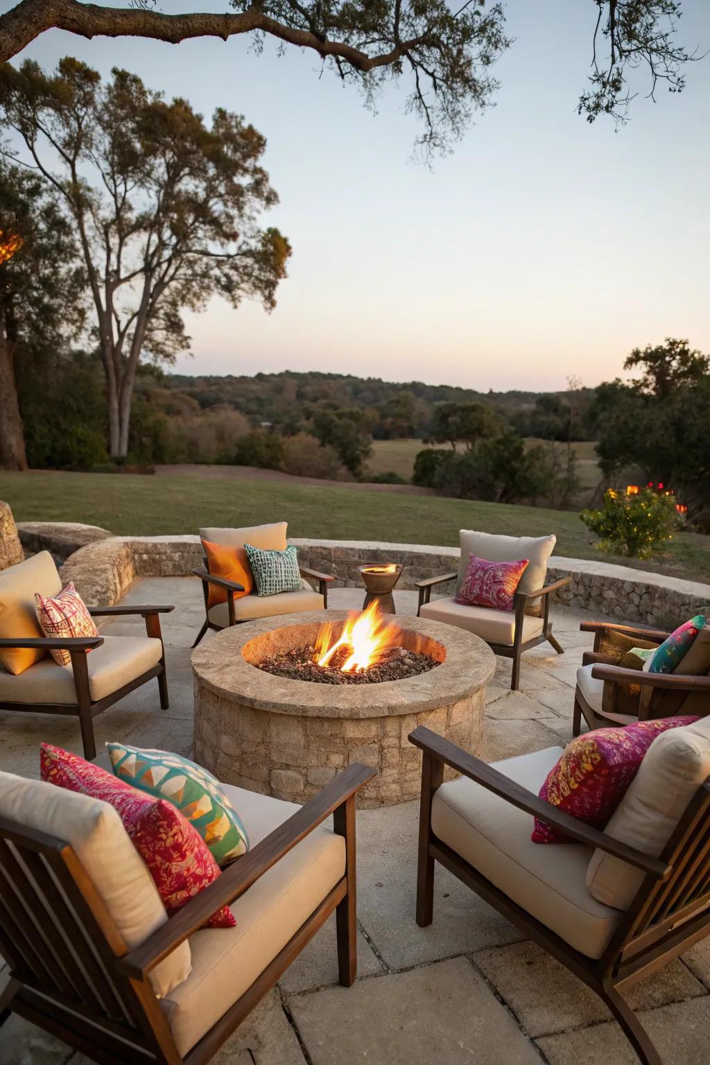 Bright cushions add color and comfort to your outdoor area.
