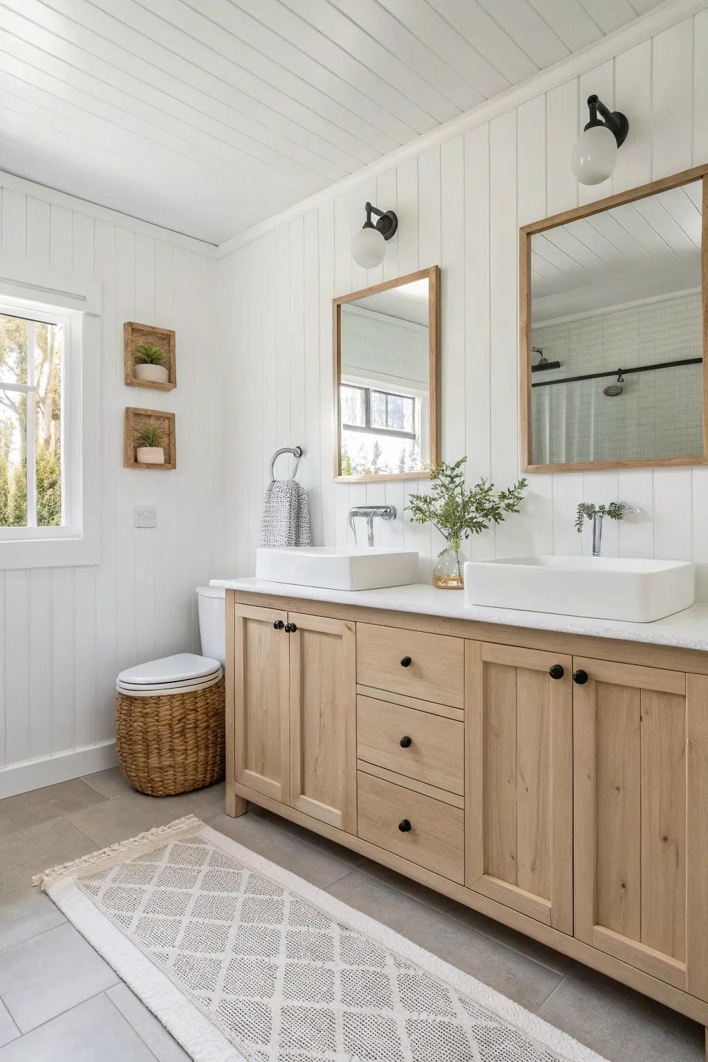 Ivory and pale shades make a bathroom feel open and spacious.