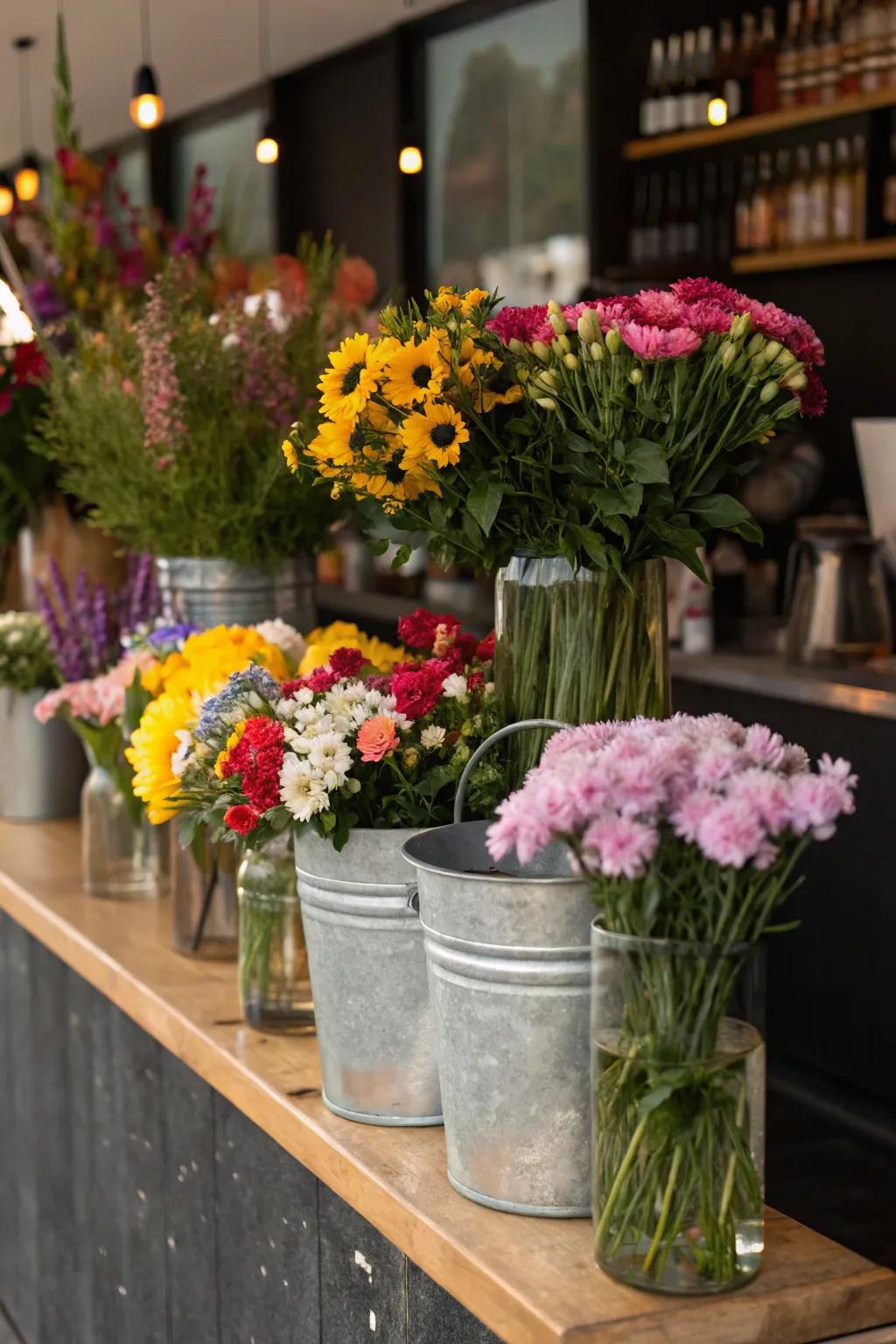 Dissimilar receptacles contribute depth and captivation.