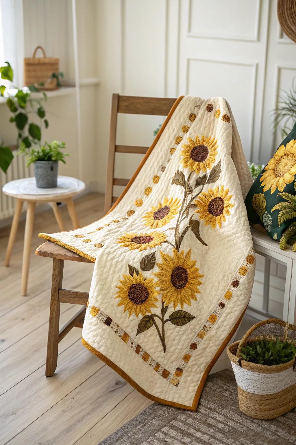 Bring a touch of sunshine into your space with the vibrant energy of a sunburst display quilt design.