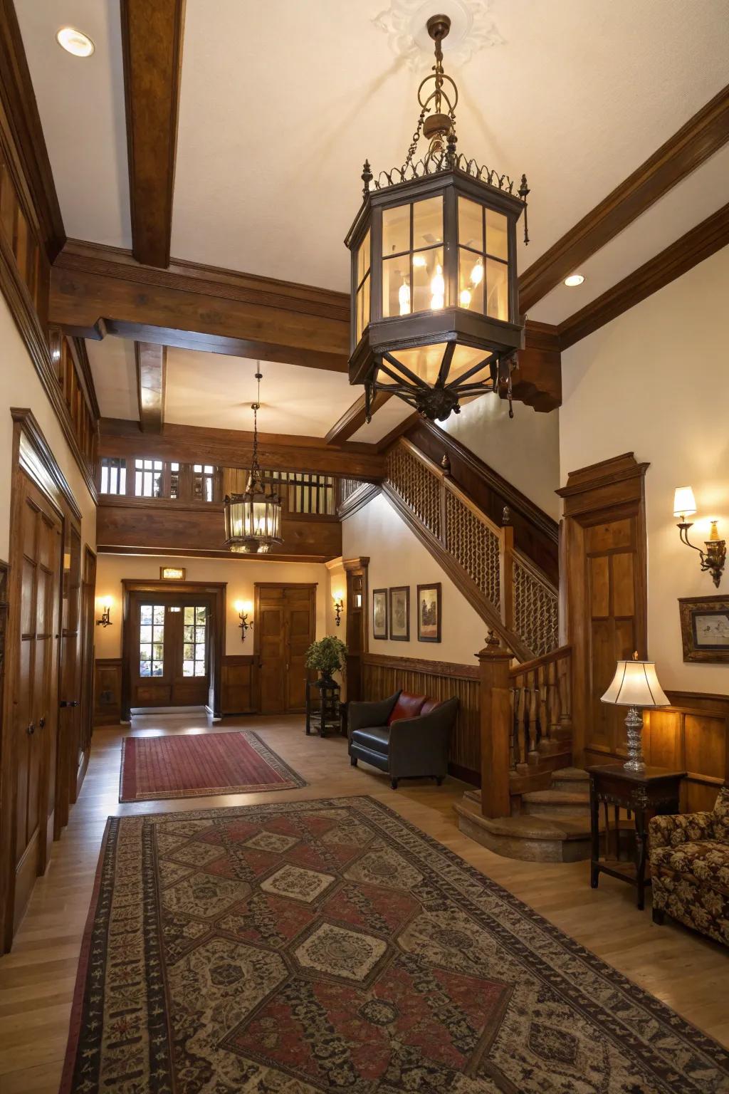A candle lantern incorporates classic refinement into this inviting entry.