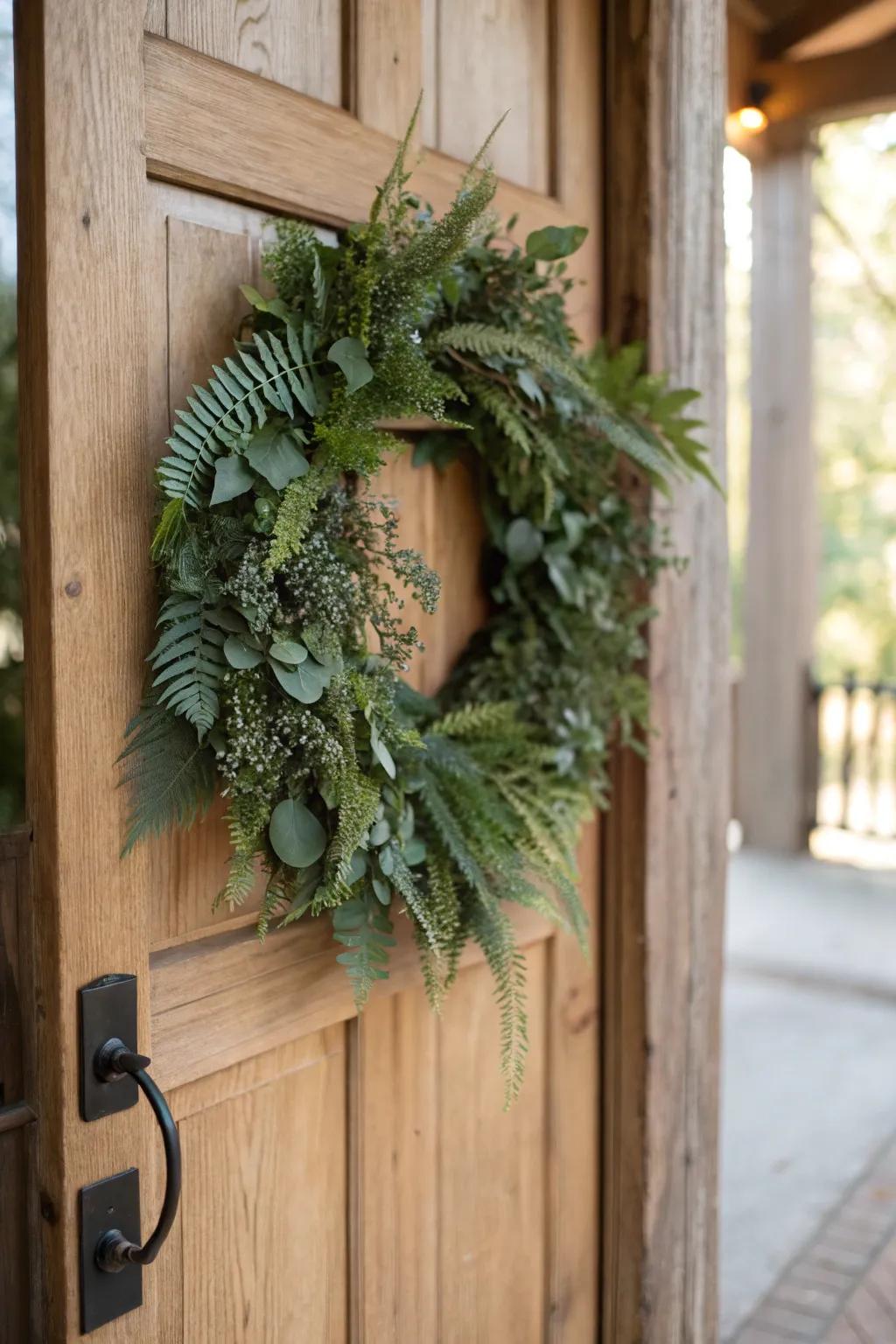 A natural greenery wreath, breathing timeless beauty and fresh vitality into your entrance.
