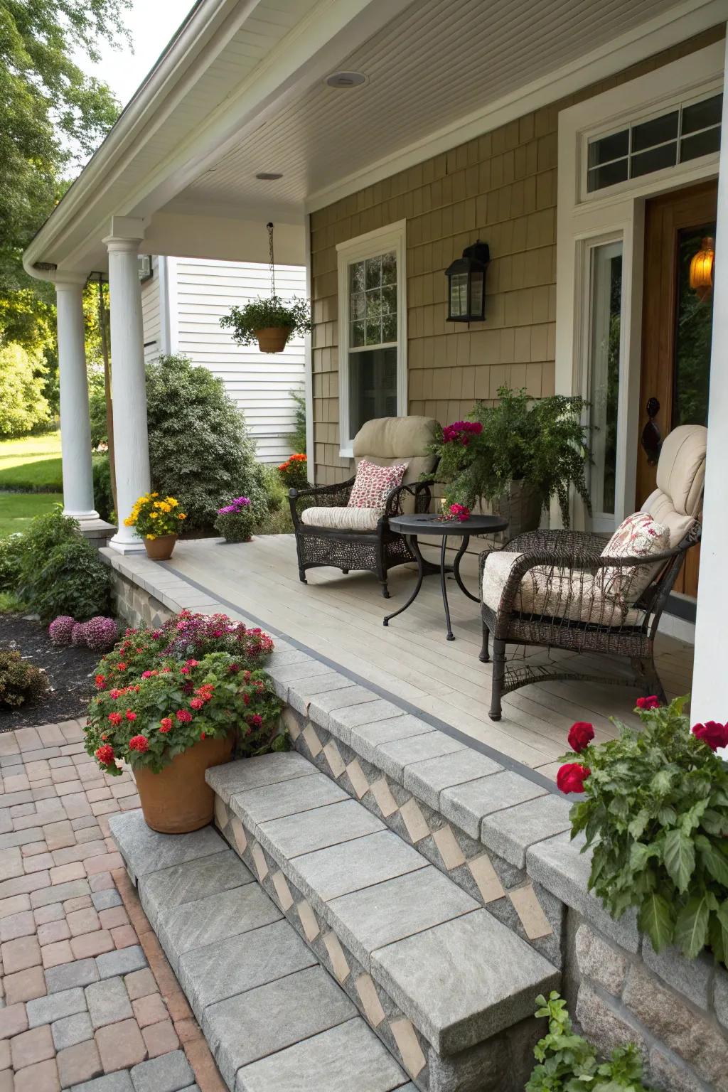 A relaxing seating spot on your porch encourages rest and conversation.