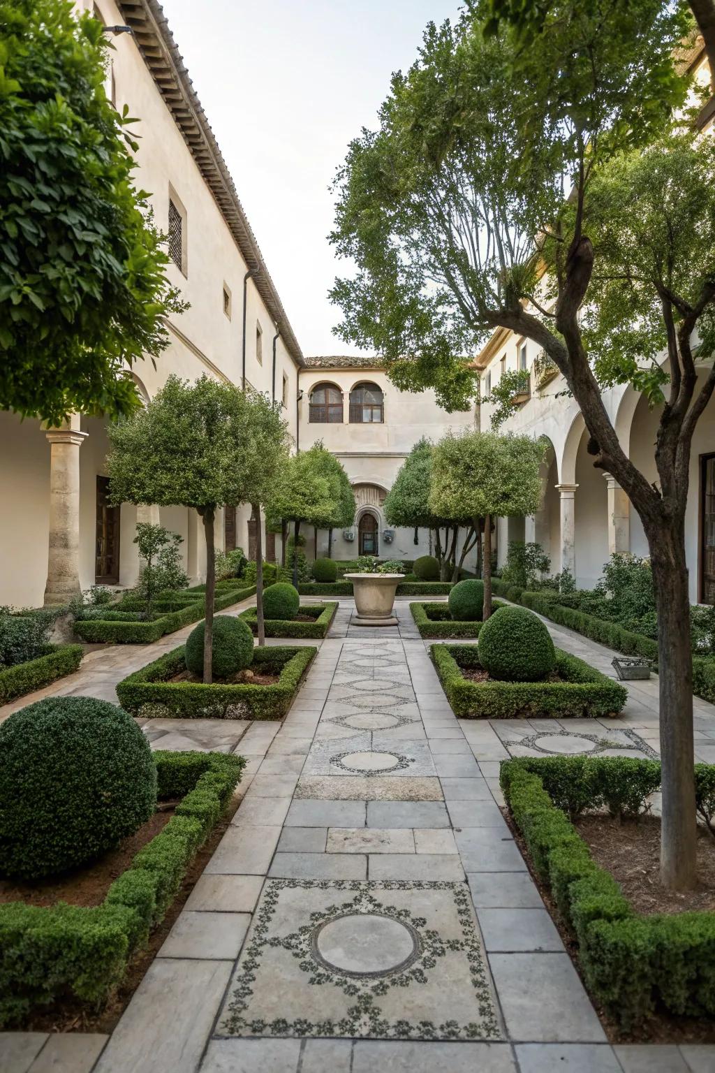 Balanced elements construct a harmonious courtyard layout.