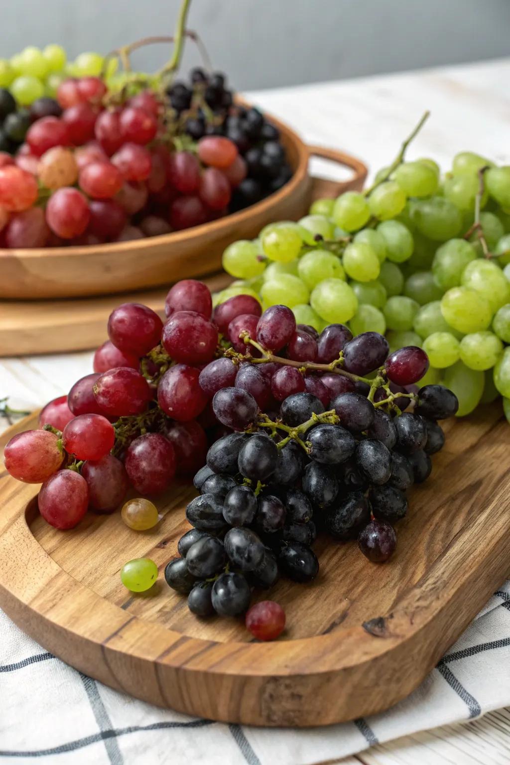 A stylish display of grape clusters on the vine.