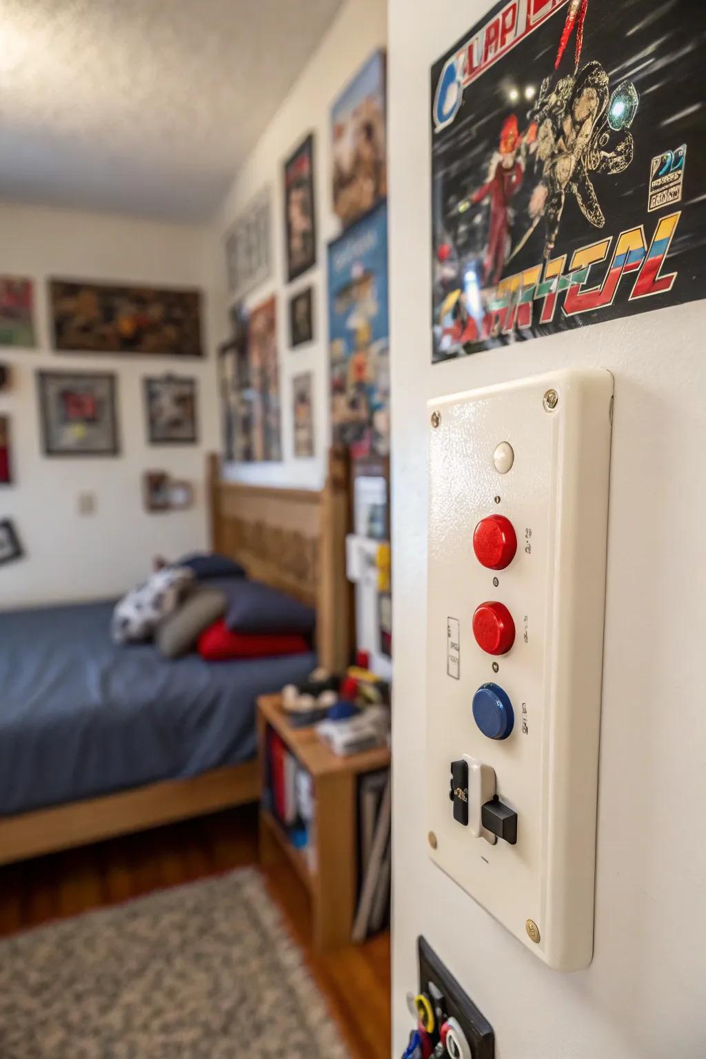 An arcade game-style plate that turns your switch into a fun feature.