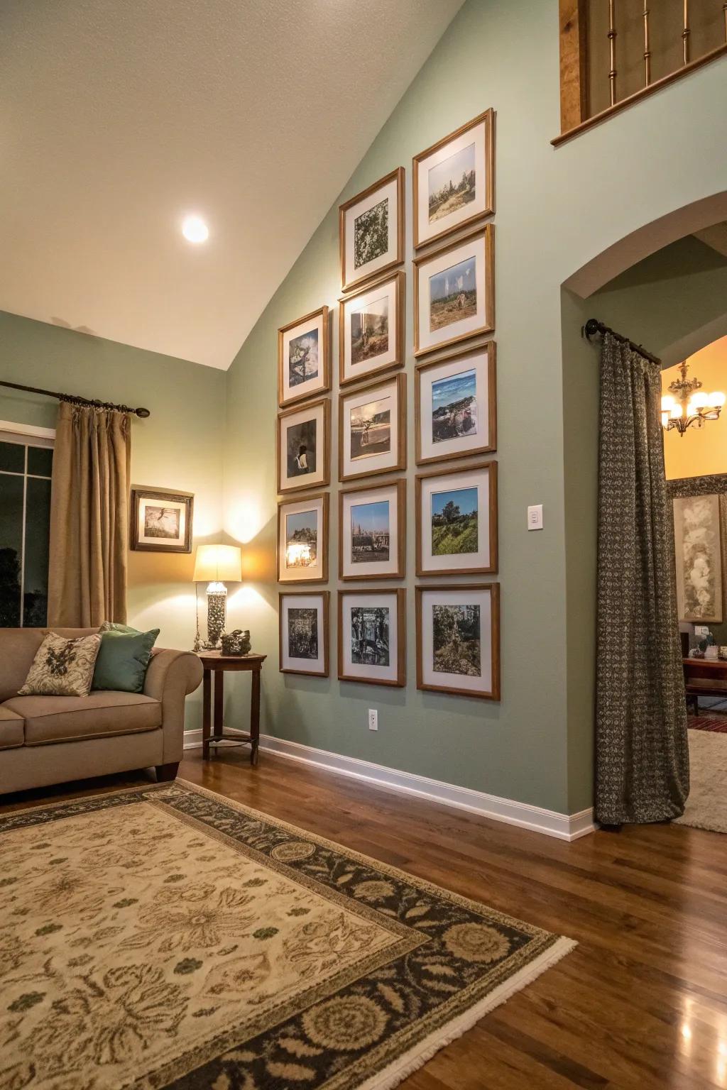 Offset pyramid layout adds vertical interest and dimension.