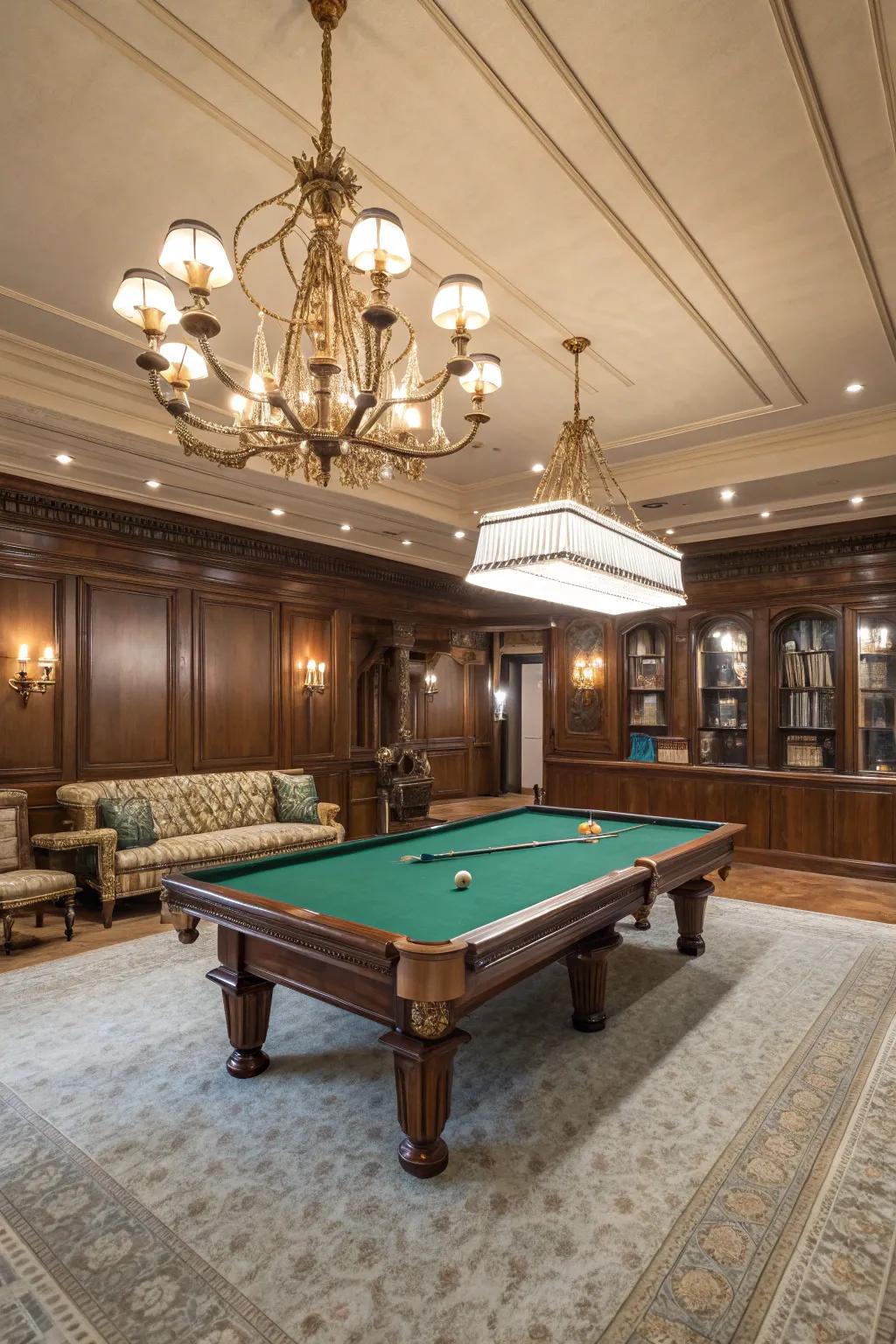 A traditional touch using a billiard table as the main draw.
