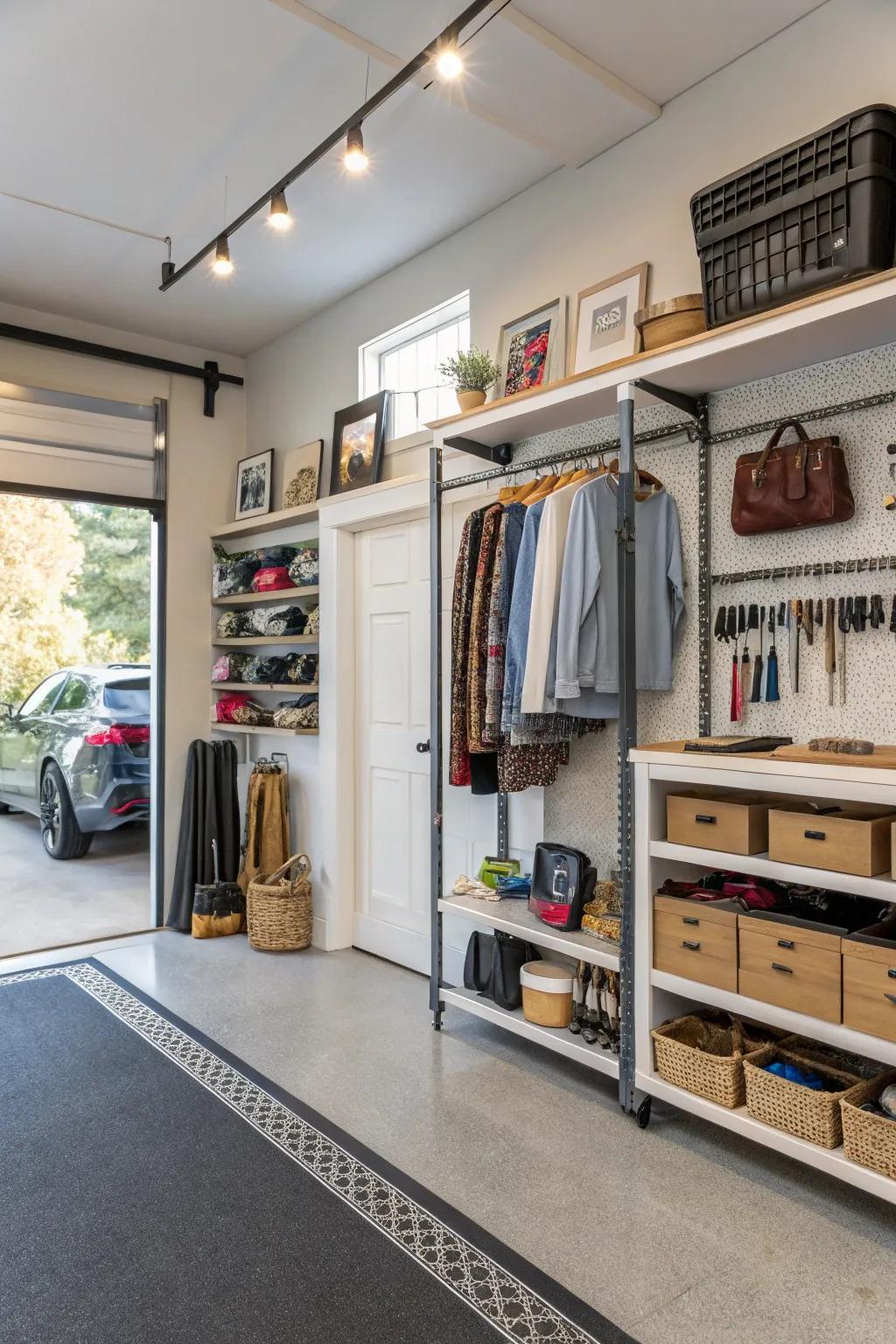 Clever high-rise storage ideas inside a garage boutique.