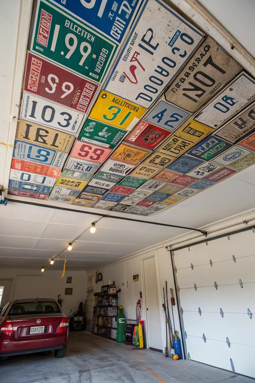 Registration plates introduce a lively and intimate element to your garage roof.