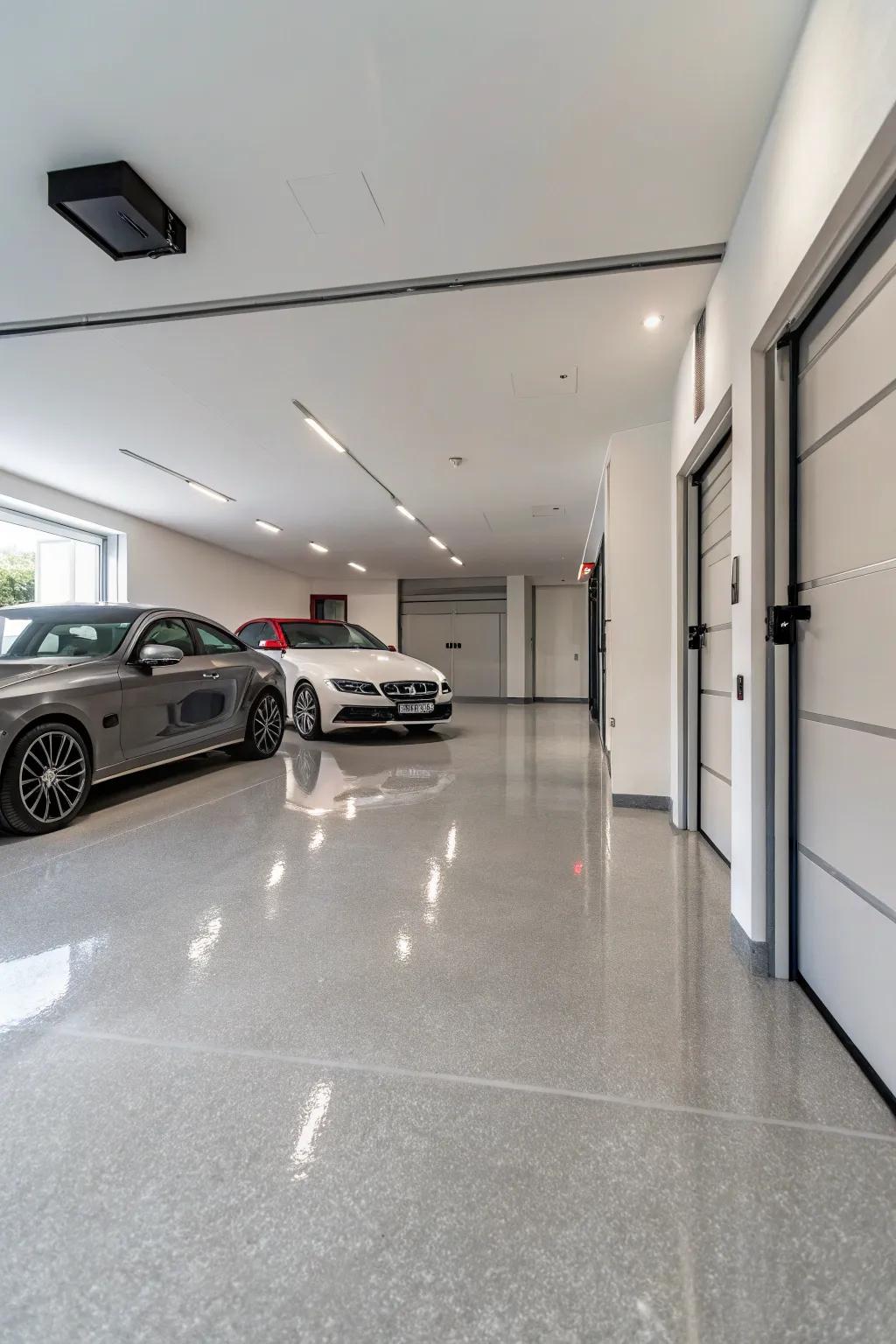 Fashionable floor coverings provide a dash of class to any garage.