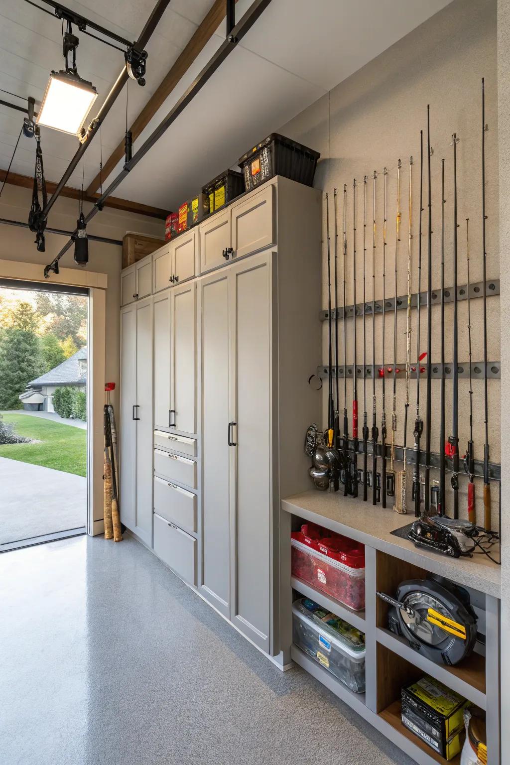 Storage that you put together yourself lets you store your fishing equipment in style.