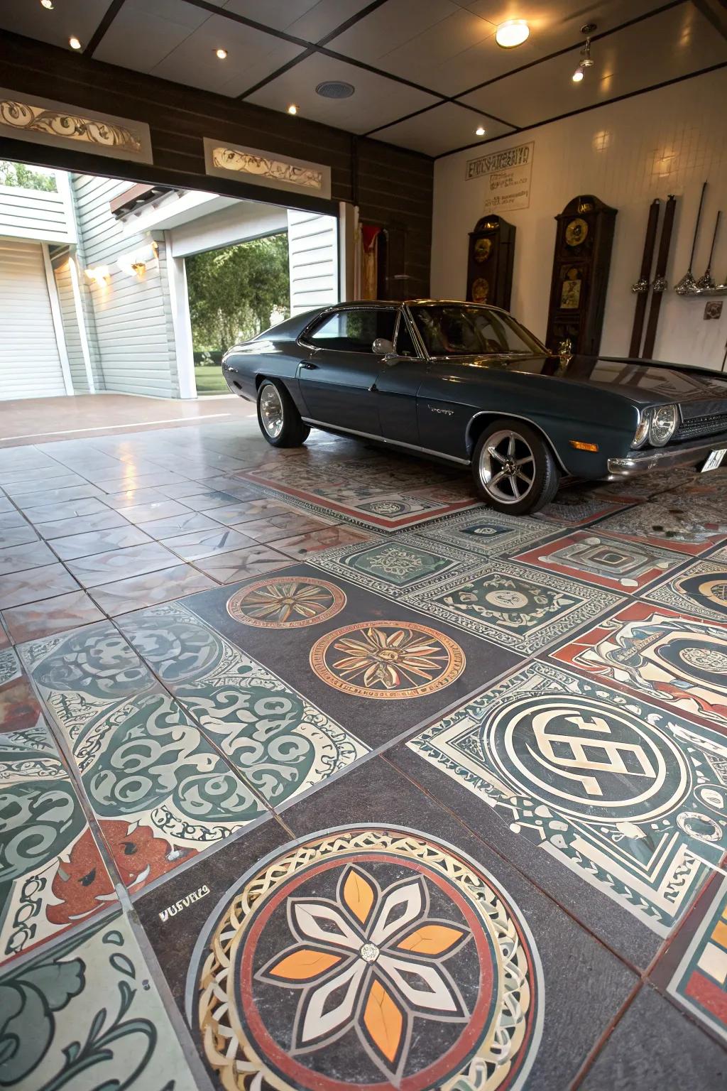 Incorporate a personal touch utilizing custom pattern coverings in your garage.