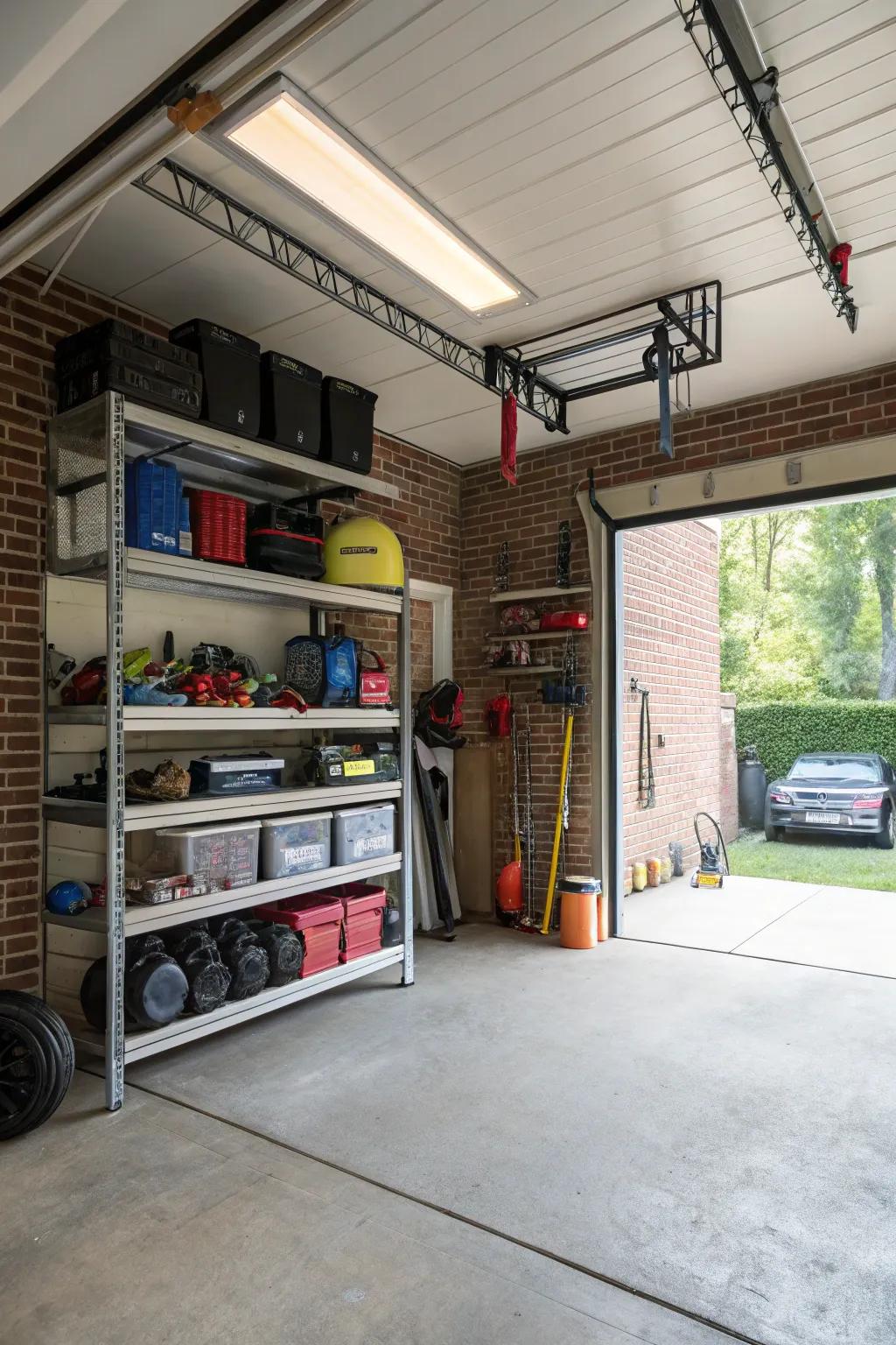 Utilize your garage's vertical space with practical overhead racks.