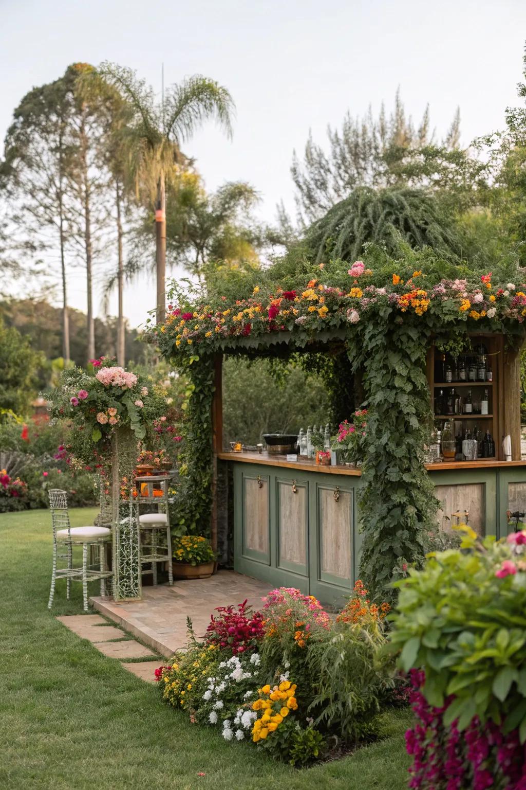 A garden bar beautifully intertwined with nature.