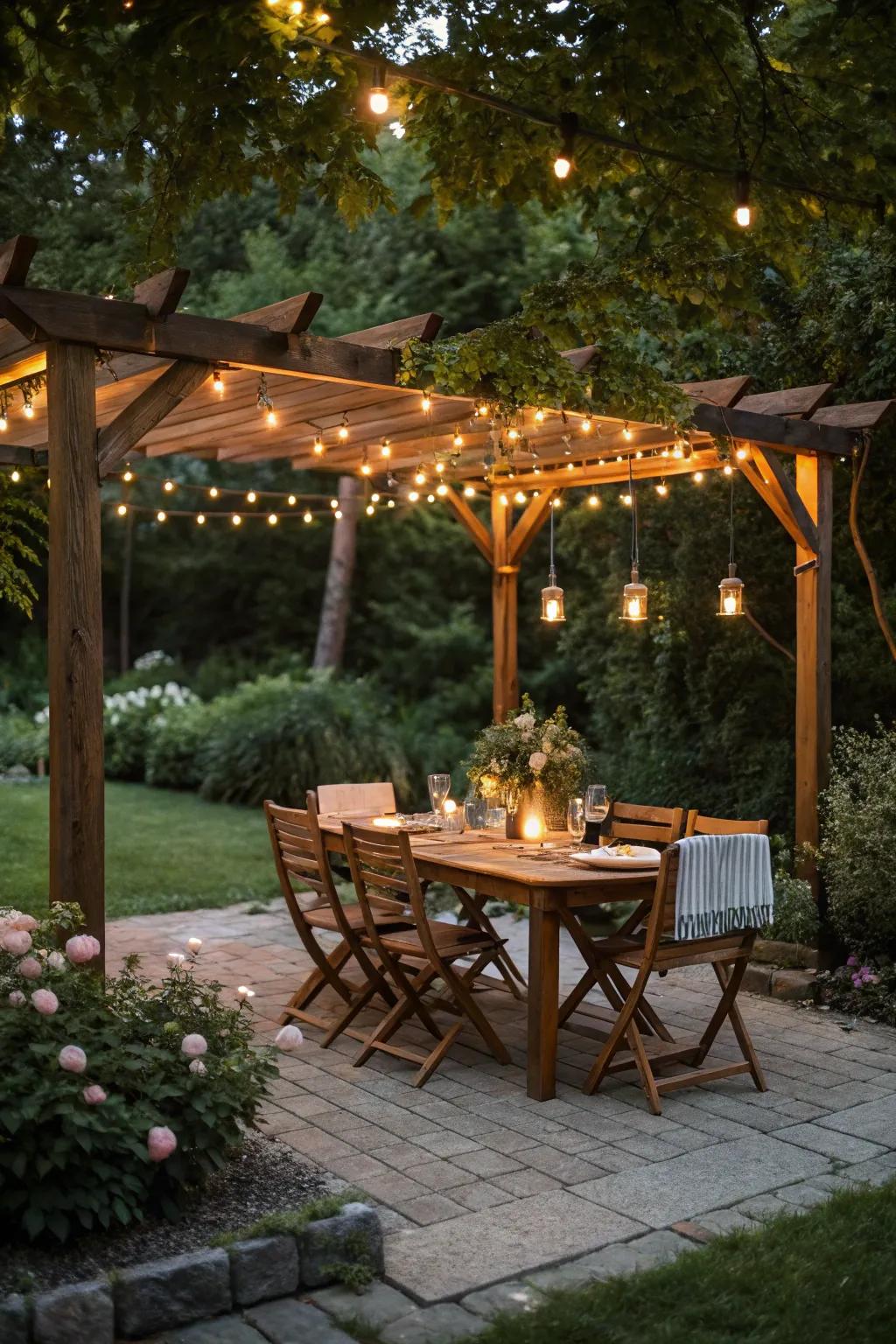 An inviting open-air meal setting for relishing repasts in the fresh air.