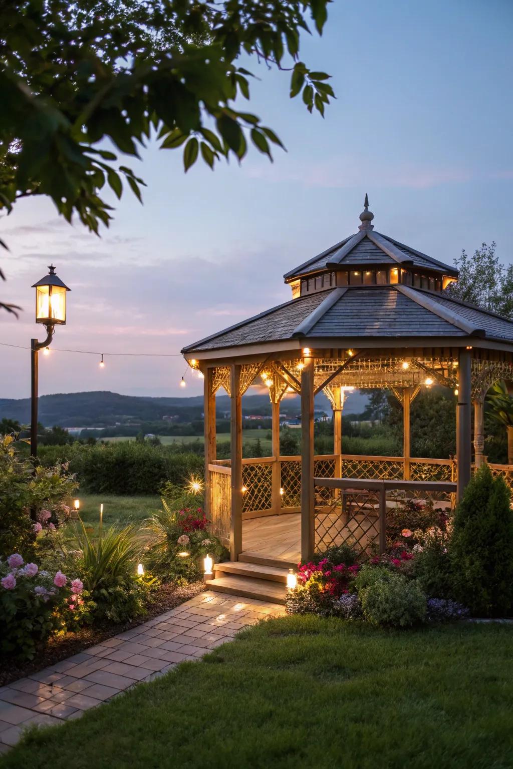 Sun-kissed lights constitute an eco-friendly means of illuminating your gazebo.