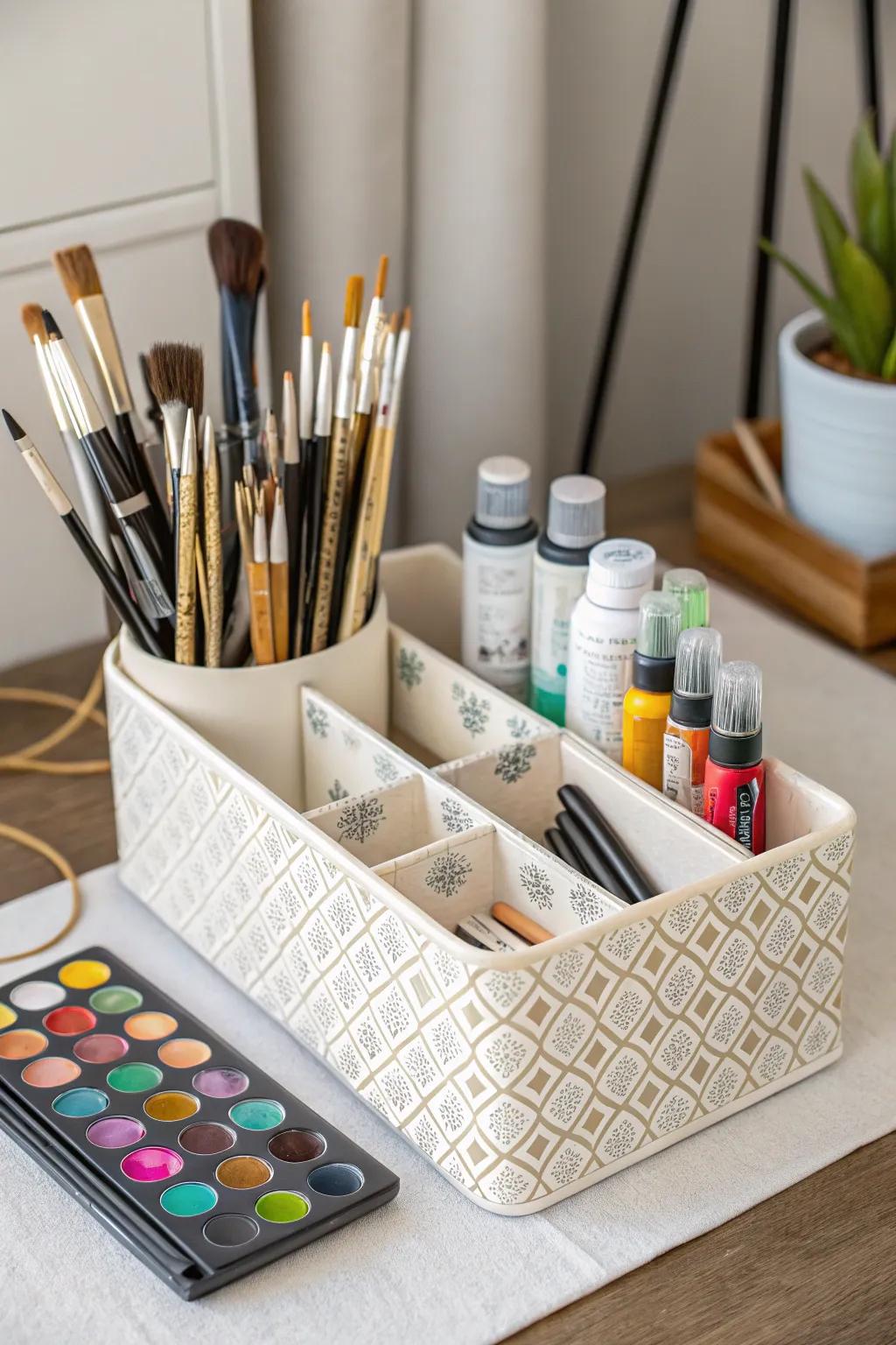 An elegant organizer to keep art materials accessible and well-ordered.