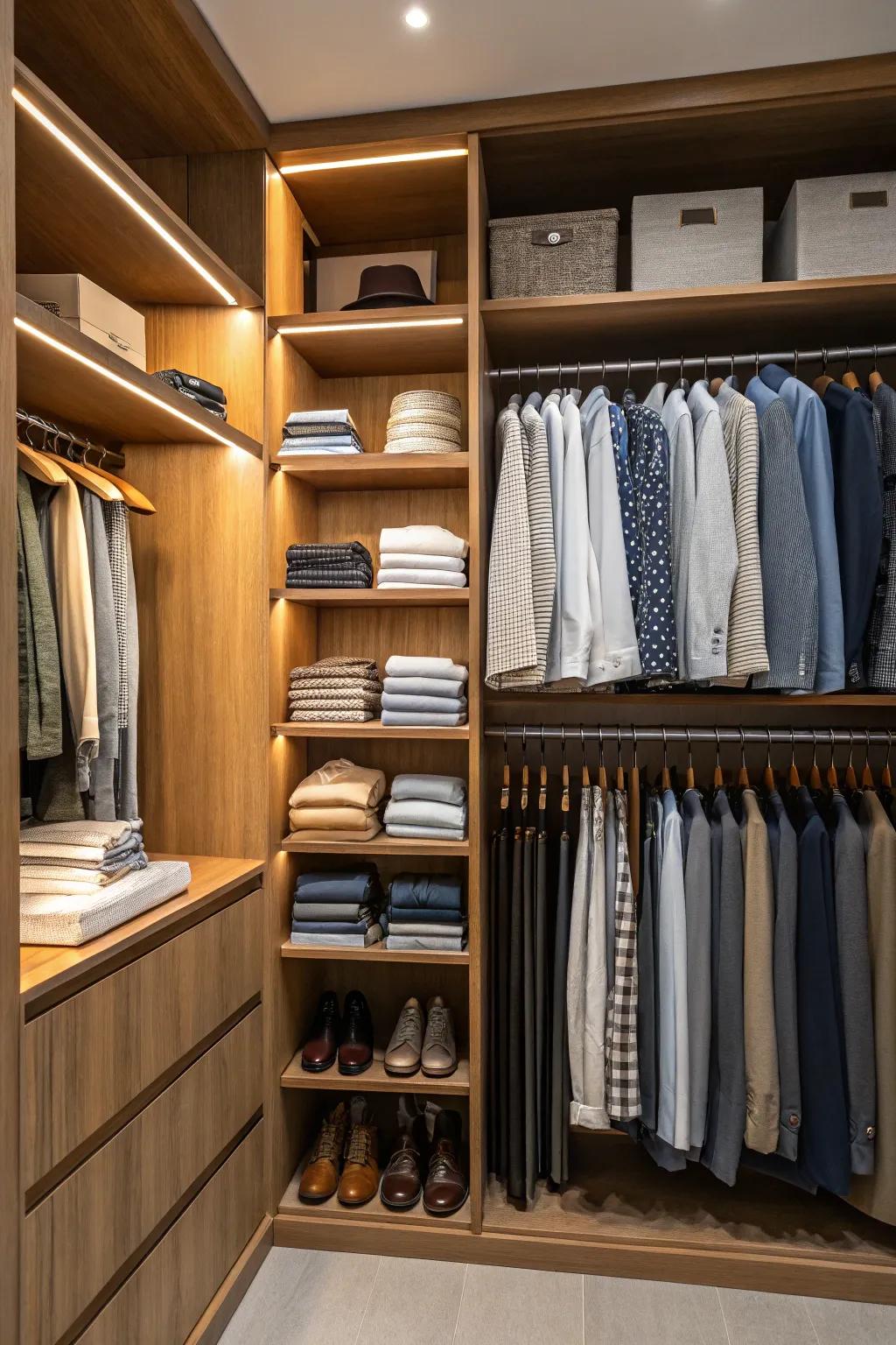 Open shelves provide quick access to your wardrobe.